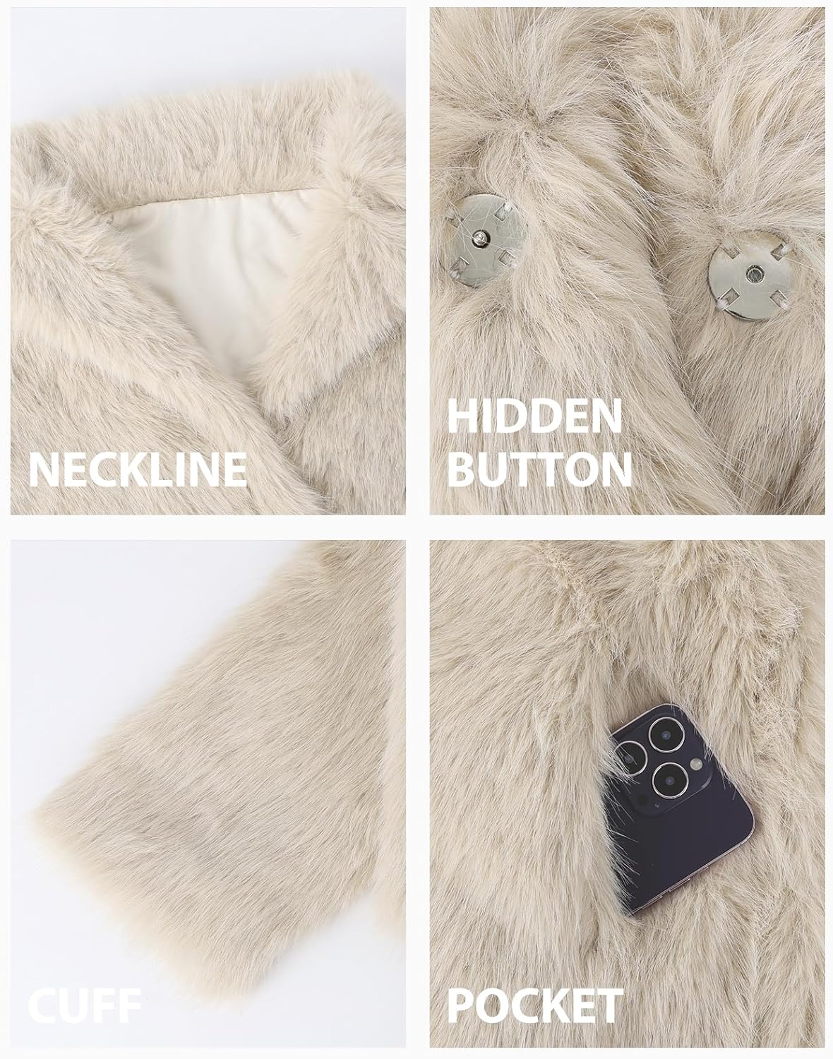 Wyeysyt Womens Faux Fur Coat Fluffy Lapel Furry Jacket Long Sleeve Shaggy Long Coat Winter Warm Coats Outerwear - Image 5