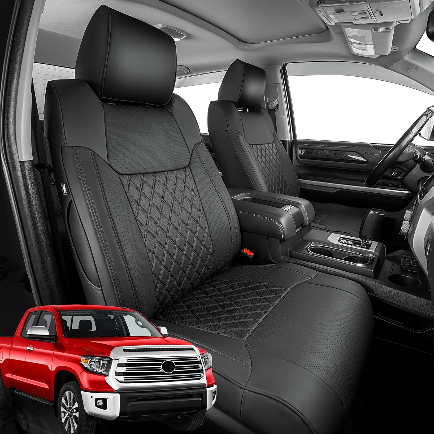 Super Cover for Toyota Tundra Seat Covers 2014-2017 2018 2019 2020 2021 Full Covered Leather Seat Protectors Custom Fit for Toyota Tundra 2014-2021 Double Cab/CrewMax for Toyota Tundra Accessories