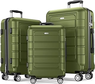 SHOWKOO Luggage Sets Expandable PC+ABS Durable Suitcase Double Wheels TSA Approved Lock Olive Green 3pcs