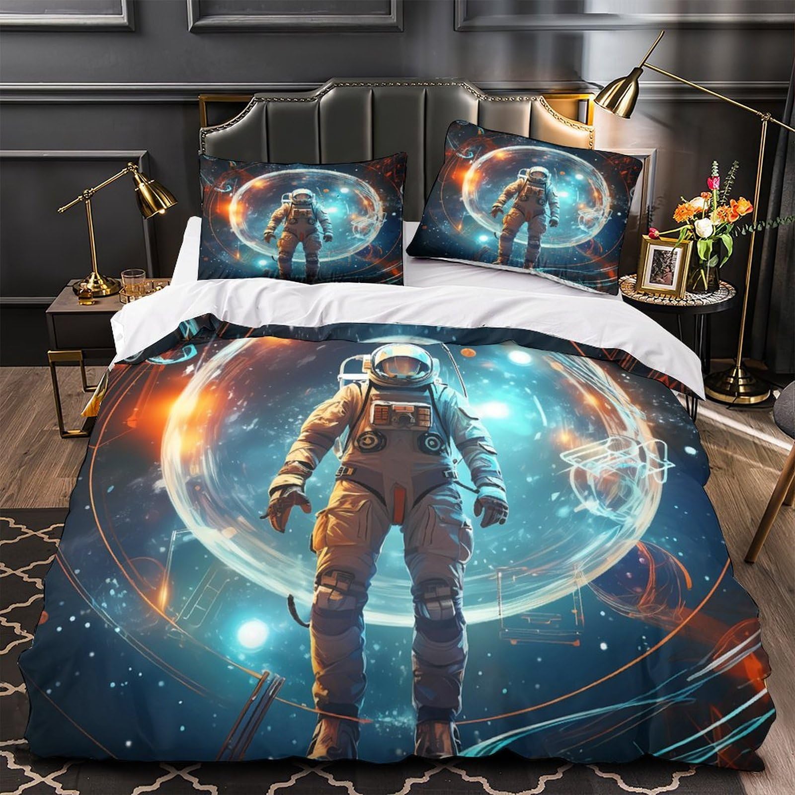 Housse de couette 3D Beauté Asiatique microfibre douce anti-plis lit double garçon