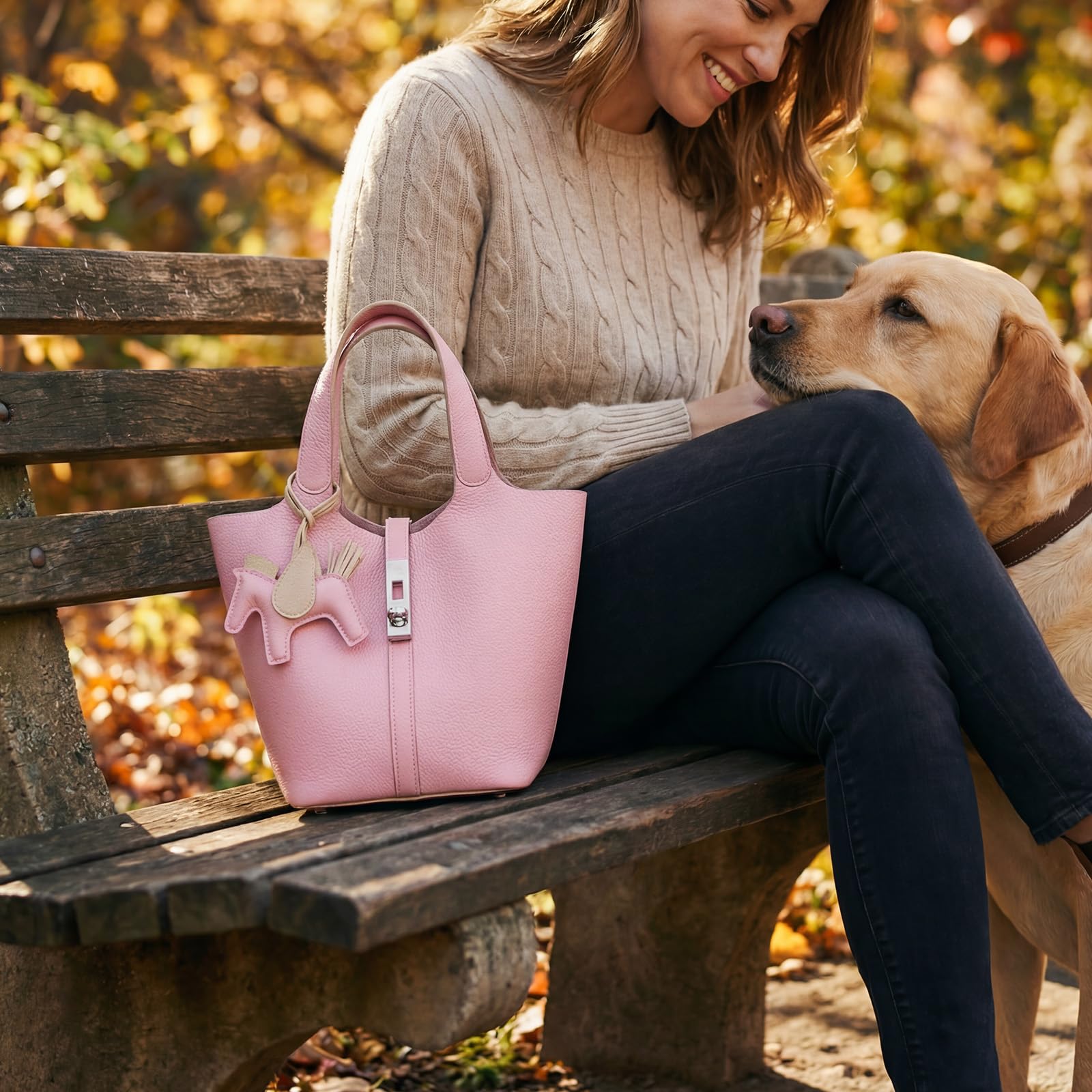Kadynow Tote Bag for Women Vegan Leather Bucket Purse for Women Top Handle Handbag Shoulder Bag with Detachable Small Purse in use