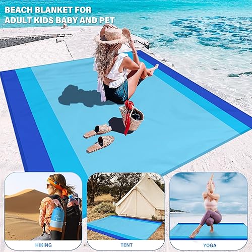 Miniatura 4 de Manta de playa de gran tamaño extra grande 78 x 81 pulgadas, manta de playa impermeable a prueba de arena para 1-7 adultos, ligera y duradera para