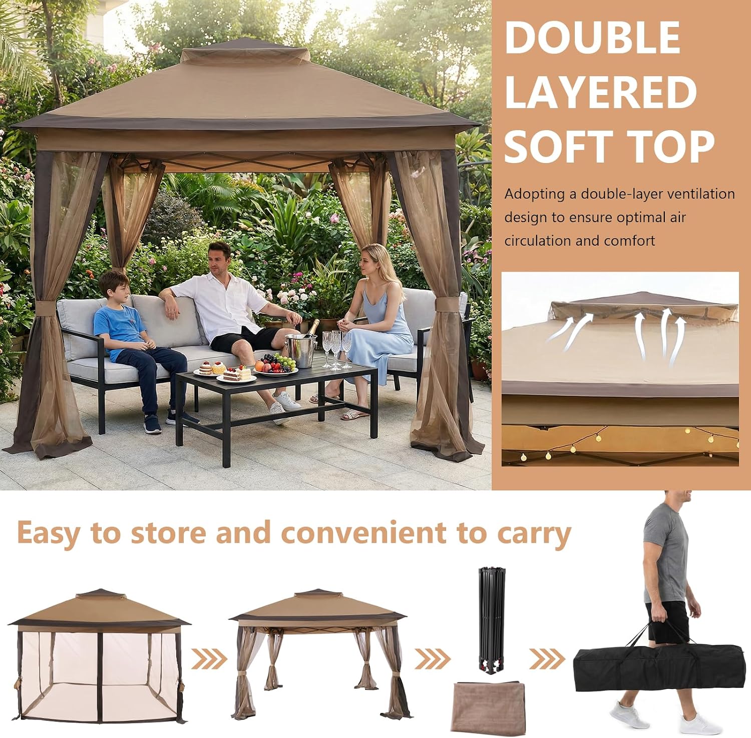 Generic 10x10ft Portable Soft Top Gazebos with Stakes & Mosquito Nets image 4