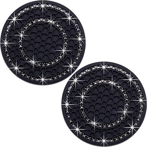 2 posavasos con diamantes de imitación de cristal, 2.75 pulgadas, silicona suave, antideslizante, a prueba de golpes, portavasos de automóvil,