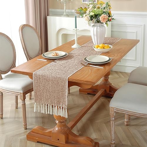Miniatura 2 de Laolitou Caminos de mesa para decoración del hogar de 72 pulgadas de largo, camino de mesa bohemio de granja, arpillera estilo lino, decoración de