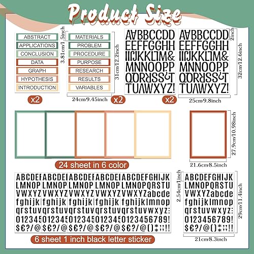 Miniatura 28 de PerKoop 36 hojas de tableros de póster de la feria de ciencias, 24 subtítulos de presentación autoadhesivos, 4 títulos de proyectos de feria
