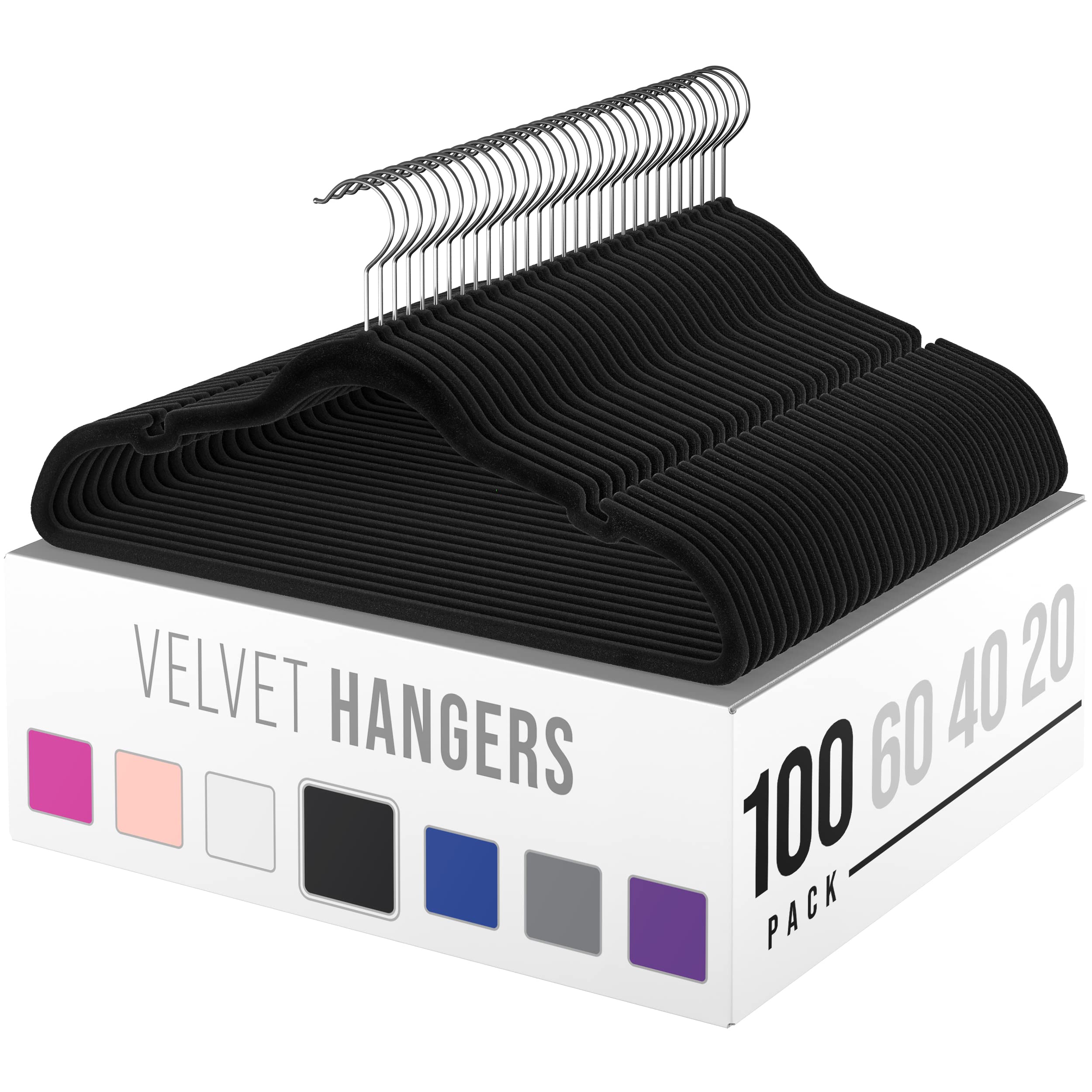 Photo 1 of **ITEMS MISSING/USED** Velvet Clothes Hangers (20, 40, 60, 100 Packs) Heavy Duty Durable Coat and Clothes Hangers | Vibrant Color Hangers | Lightweight Space Saving Laundry Hangers (100 Pack - Black) 100 Black