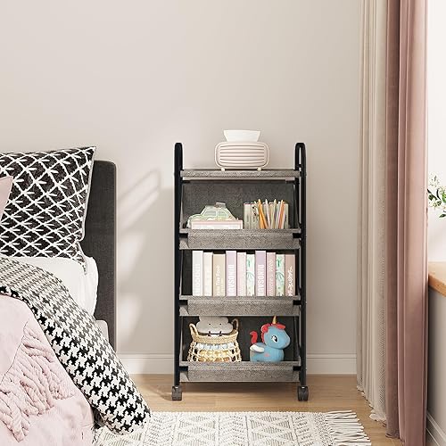 Miniatura 5 de Buzowruil Carrito de almacenamiento de tela rodante con 3 cajas de almacenamiento grandes, ruedas, adecuado para dormitorio, sala de estar, entrada,