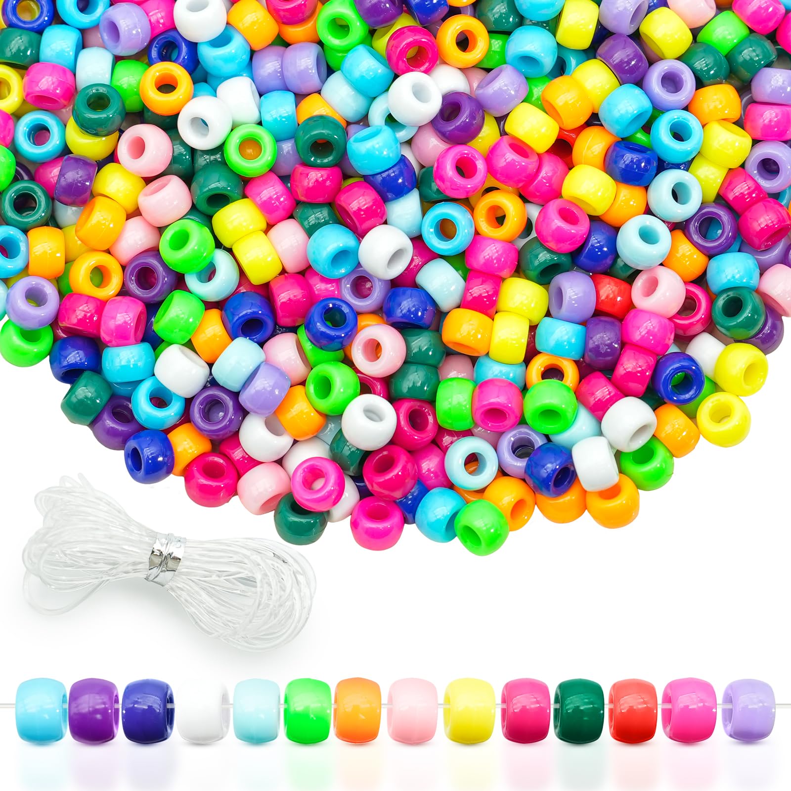 XIANGLONGY 1000 Pony Beads Bulk, 6 x 9 mm Plastic Craft Beads