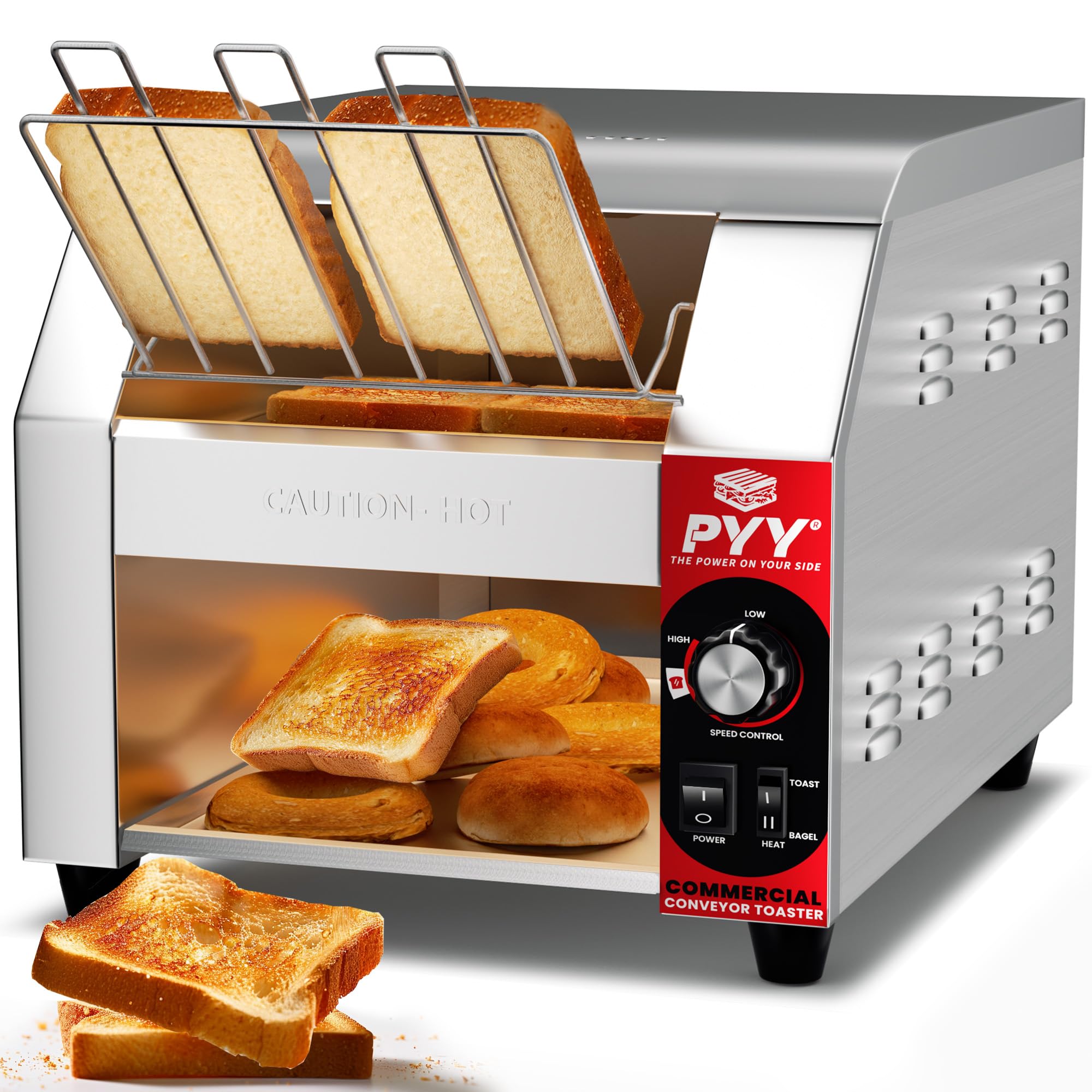 PYY Commercial Conveyor Toaster - 450slice/H Electric Industrial Belt Toasters Oven Heavy Duty Stainless Steel for Bun Bagel Bread Waffle Restaurant Buffet with ETL certification 1800W