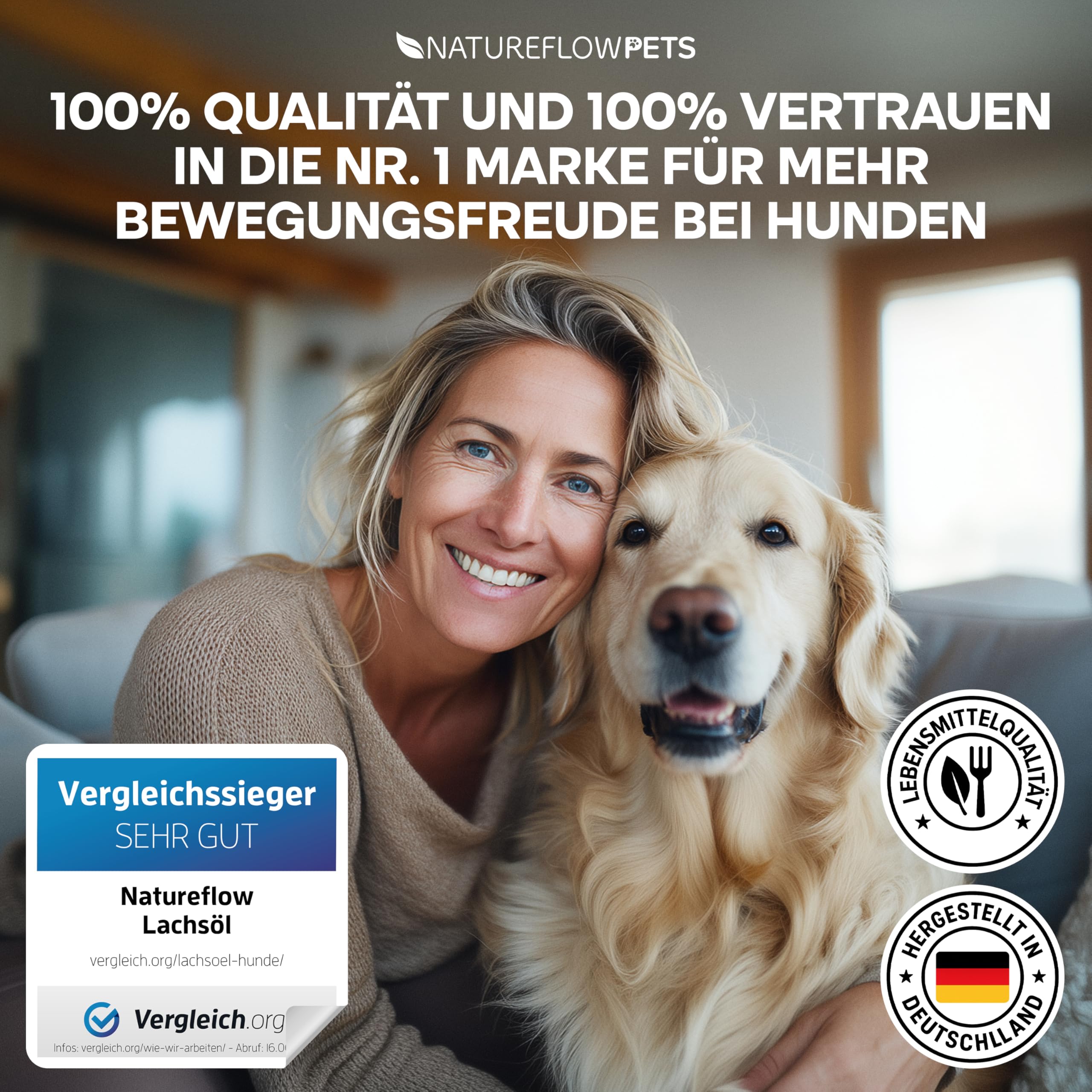 Omega Pro Gelenköl für Hunde 500ml – Lachsöl Mix mit Leinöl, Hanföl & Borretschöl – Omega 3 & 6 Fischöl für Gelenkstoffwechsel bei Arthrose – für Haut & Fell – Made in Germany