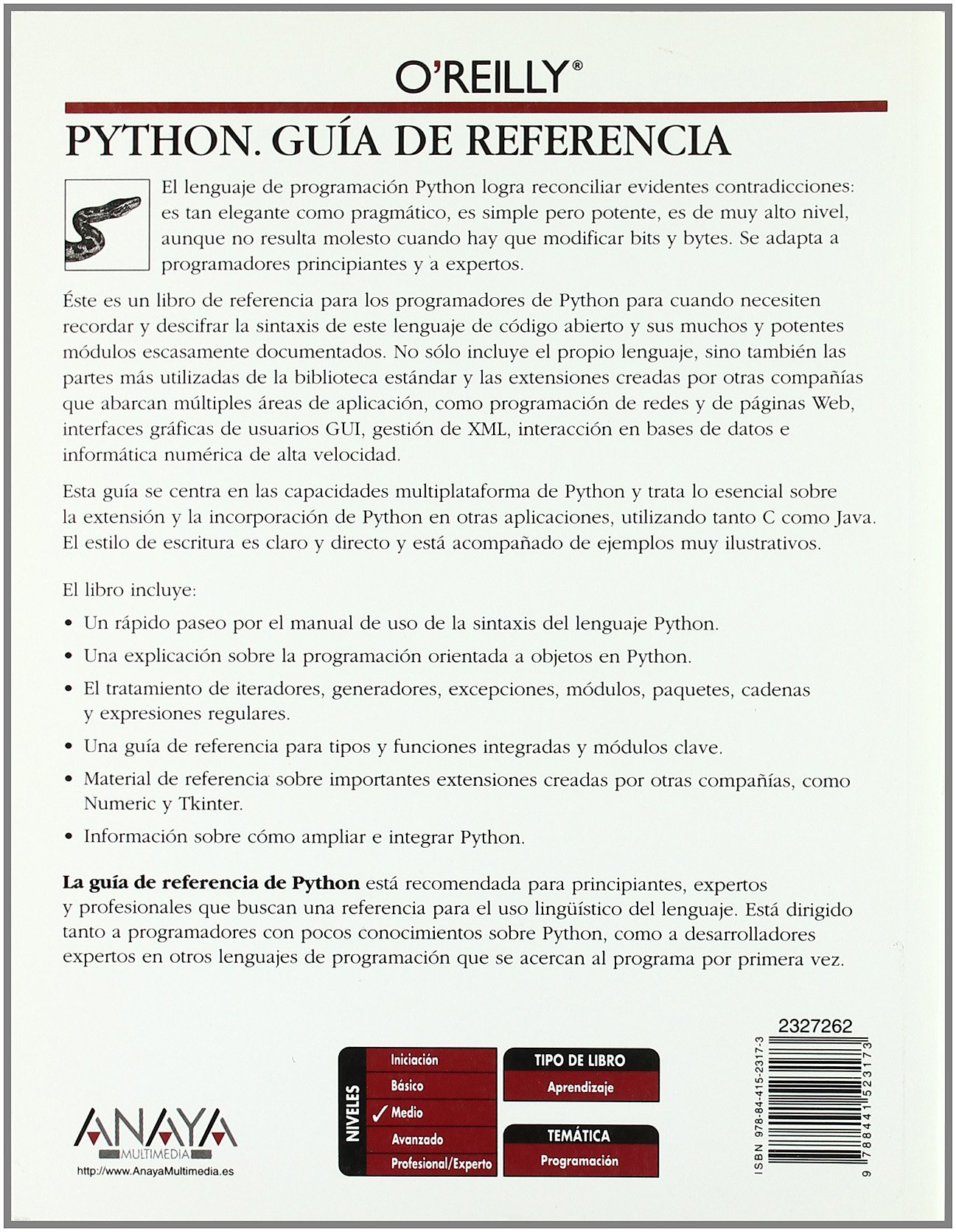 Python. Guía de referencia (Anaya Multimedia/O¿Reilly)