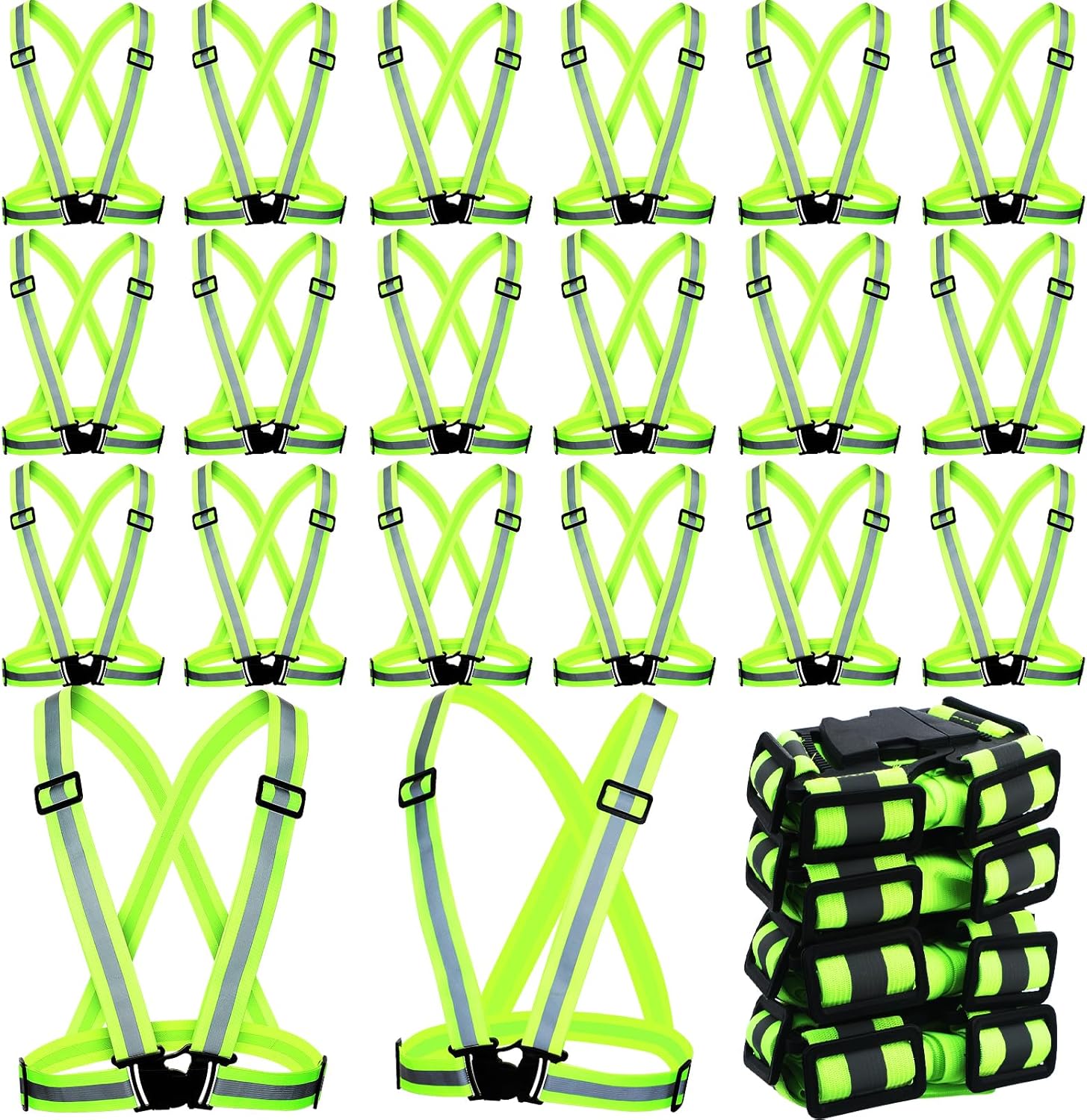 20 Pcs Reflective Vest, High Visibility Safety Neon Yellow Adjustable Straps Lightweight Reflector for Construction Outdoor Jogging Cycling Walking Running