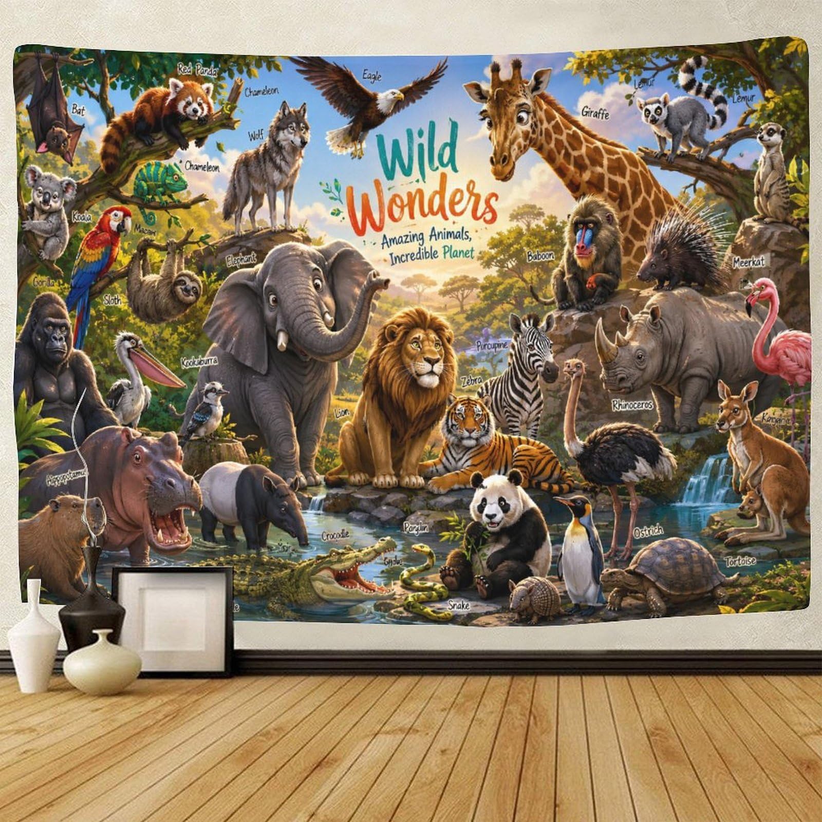 ASDFGHJKLZA Forest Animal Kingdom Wall Hanging Decor Wall Tapestry 3D Print Tapestries Poster Curtain Living Room Dorm 130cmx150cm