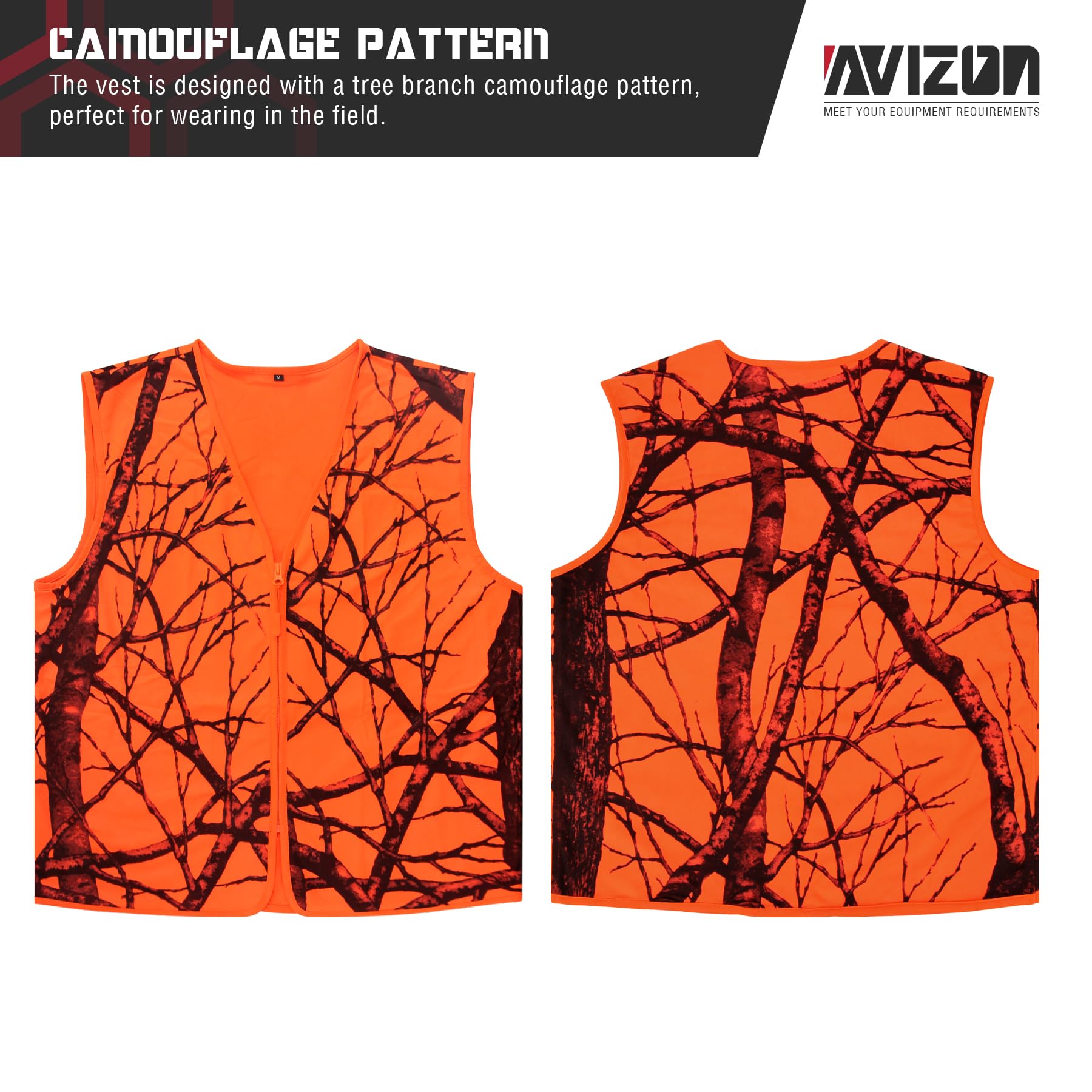 Avizon Gilet da caccia da uomo, colore arancione, mimetico, con cerniera, leggero