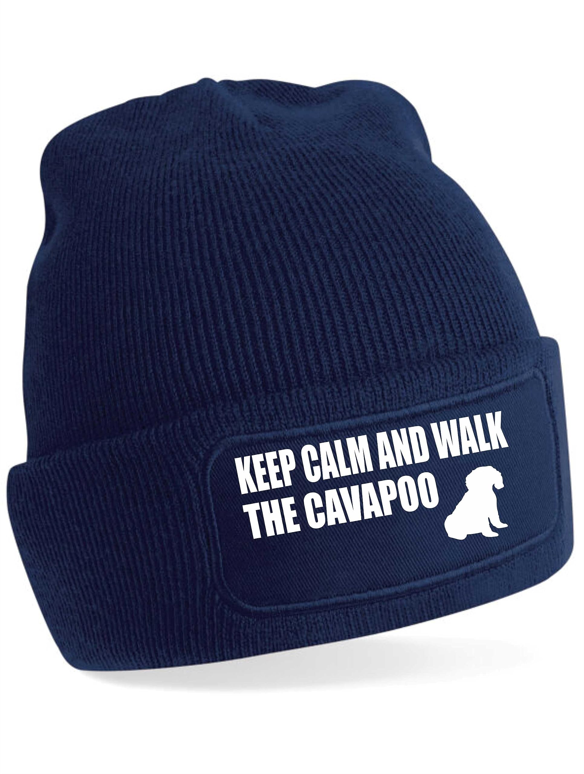 Print4u Women's Blue Keep Calm Walk The Cavapoo Beanie Hat Dog Lovers Gift For Men &