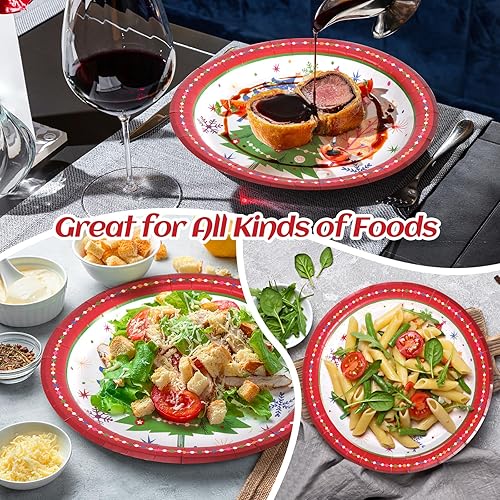 Miniatura 4 de 65 platos de papel de Navidad desechables para fiestas para postre cena, aperitivo, ensalada, pasteles, galletas, Navidad, vacaciones, vajilla,