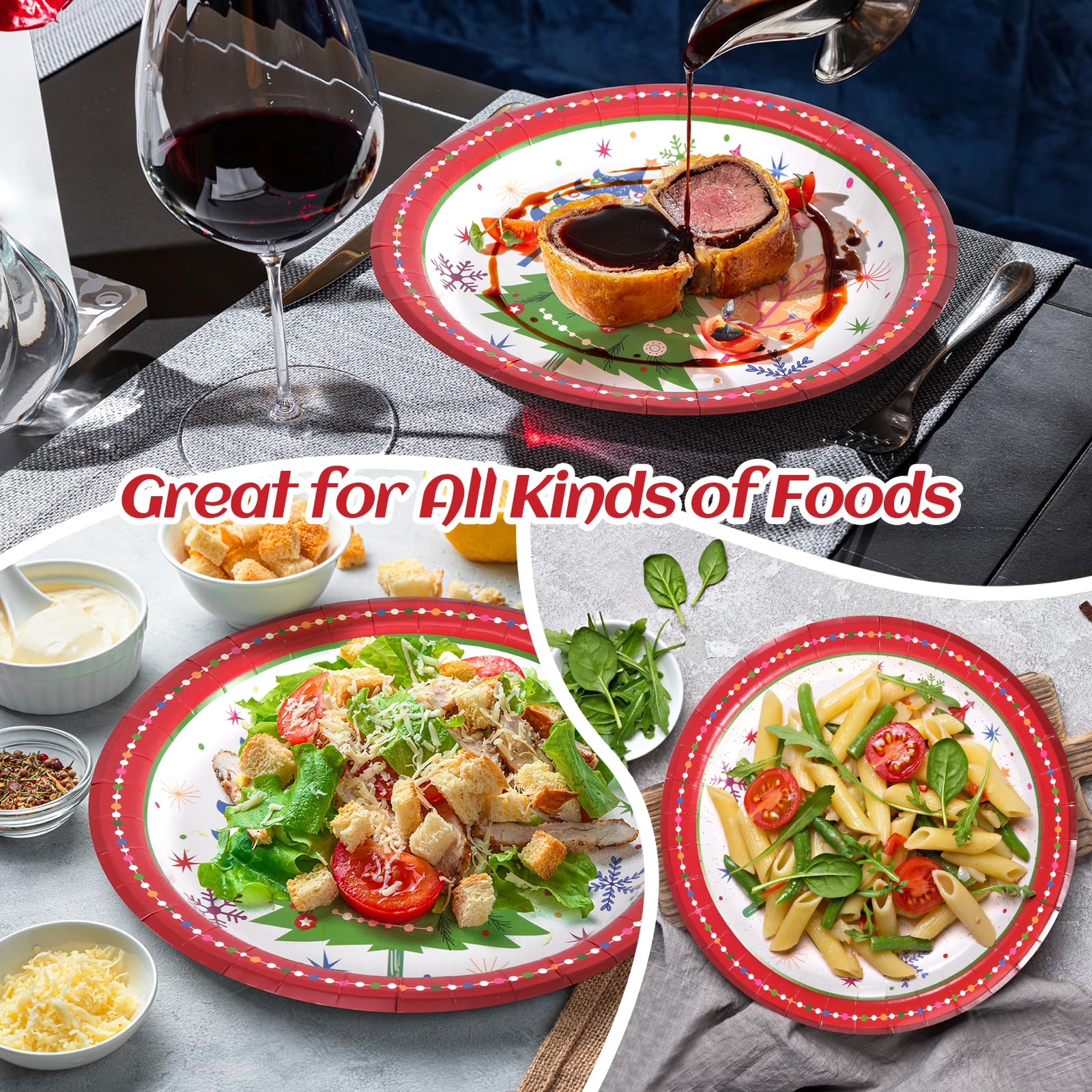 50 platos de papel desechables de Navidad, platos de fiesta para postre, cena, aperitivo, ensalada, pastel, galletas, vajilla de Navidad, suministros de decoración de fiesta