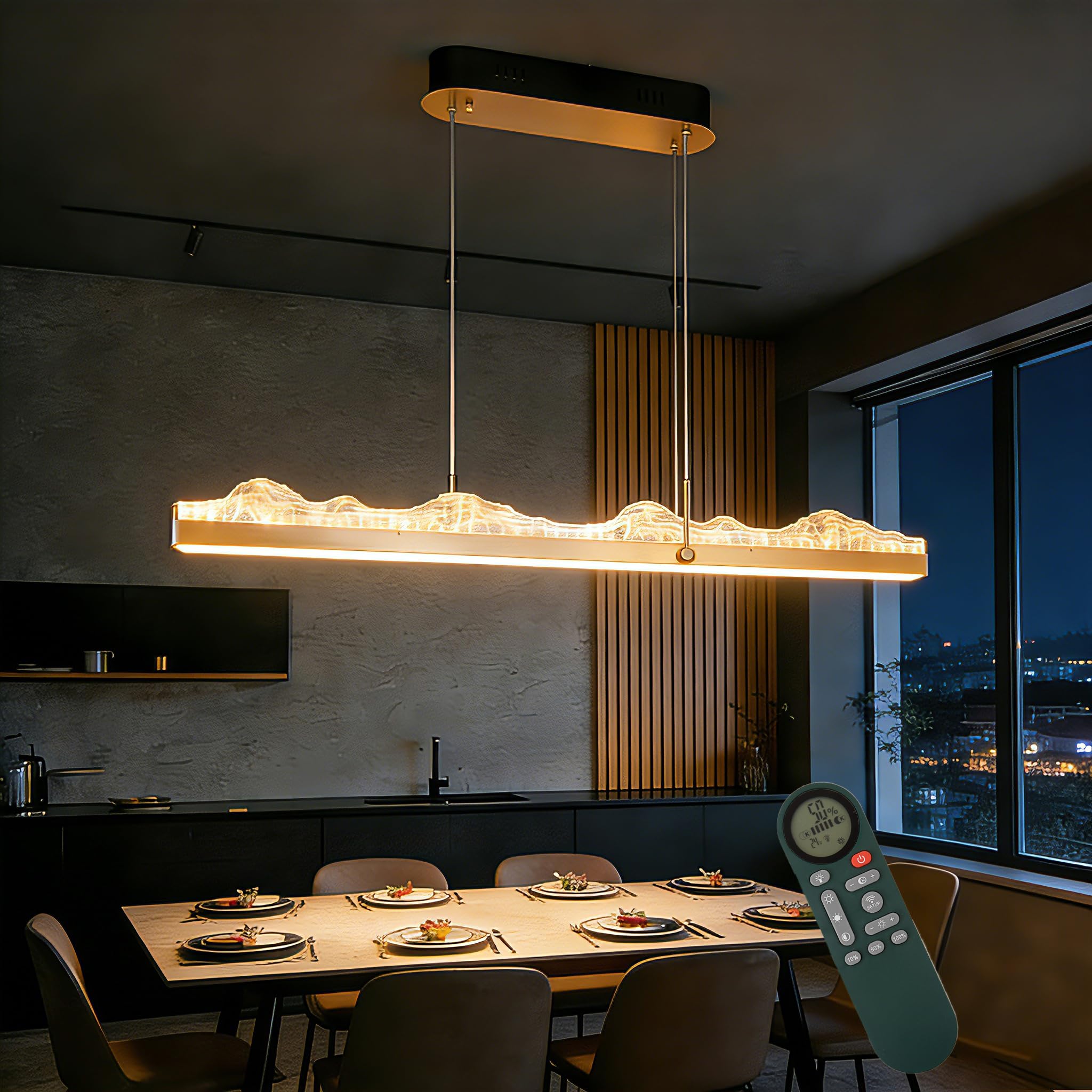 Lámpara colgante LED de comedor 130cm regulable con mando latón 8