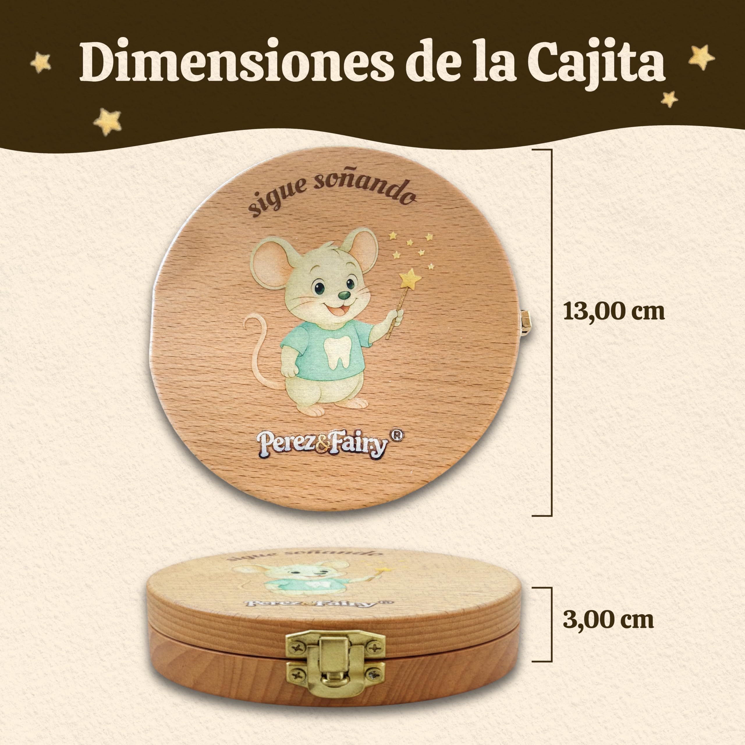 Perez&Fairy Caja de Dientes de Leche del Ratoncito Perez en Madera Premium | Cajita Ratoncito Perez con Pinzas y Soporte de Estanteria | Regalo para Niño y Niña