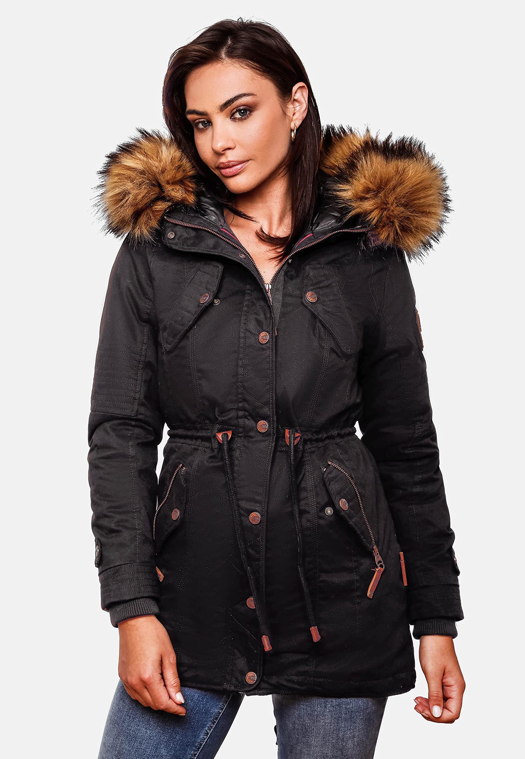 MARIKOO Caldo parka invernale da donna con pelliccia sintetica rimovibile La Viva Prc XS-XXL