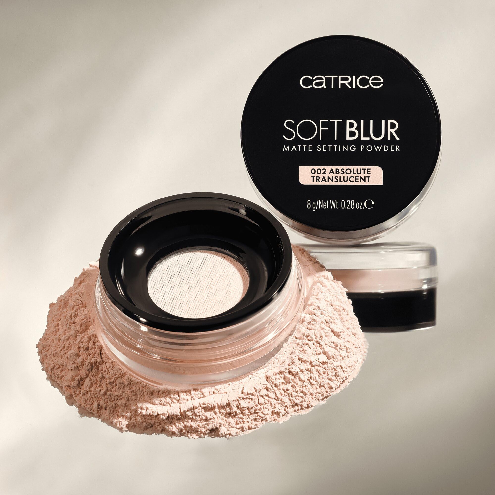 Catrice Matujący puder utrwalający Soft Blur, długotrwały, matujący, oczyszczanie porów, naturalny, przeświecający (8g)