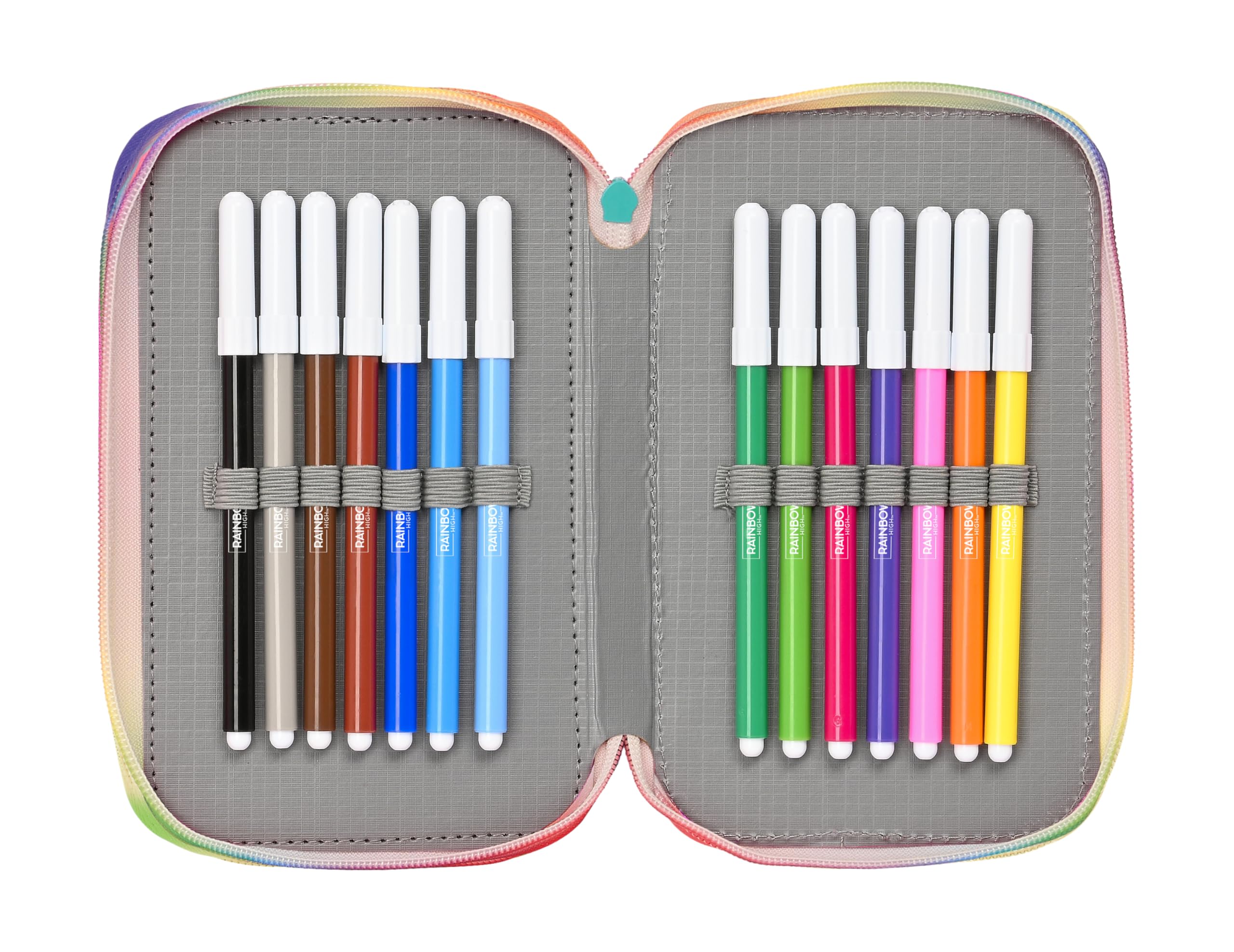 Safta Rainbow High Paradise - Astuccio scuola con 36 utili inclusi, astuccio per bambini, ideale per bambini dai 5 ai 14 anni, versatile, resistenza, 12,5 x 5,5 x 19,5 cm, colore: turchese, turchese,