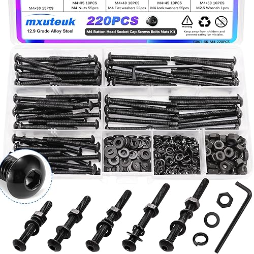 Miniatura 12 de mxuteuk Surtido de tornillos métricos M2 M3 M4 M5, 1084 piezas, tornillos de acero de aleación de grado 12.9, surtido de tuercas y arandelas, kit