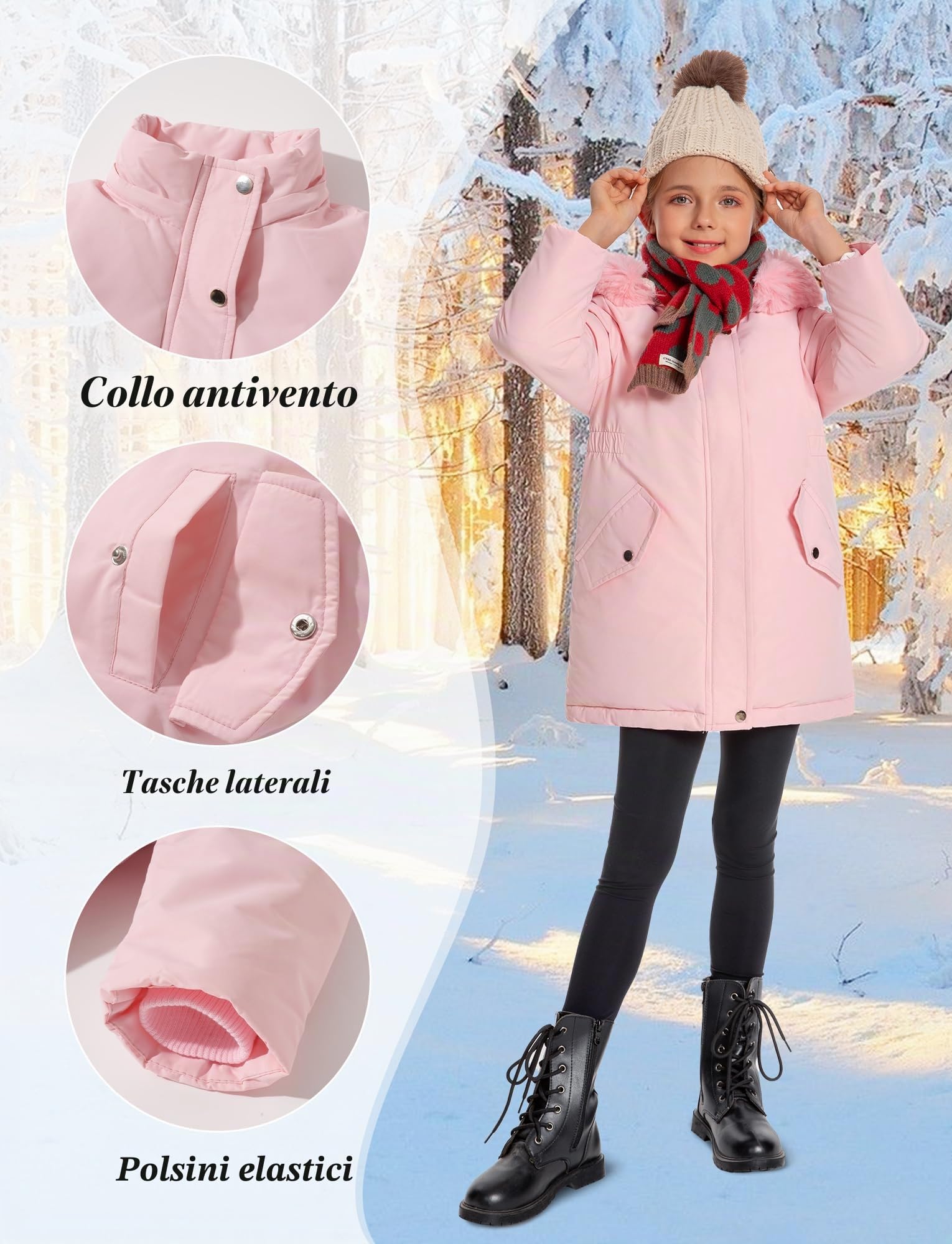 Cappotti Invernali Bambini Ragazze Giacche in Pile Caldo Cappotto Con Cappuccio Antivento Piumino da Neve Spessore 3-11 Anni