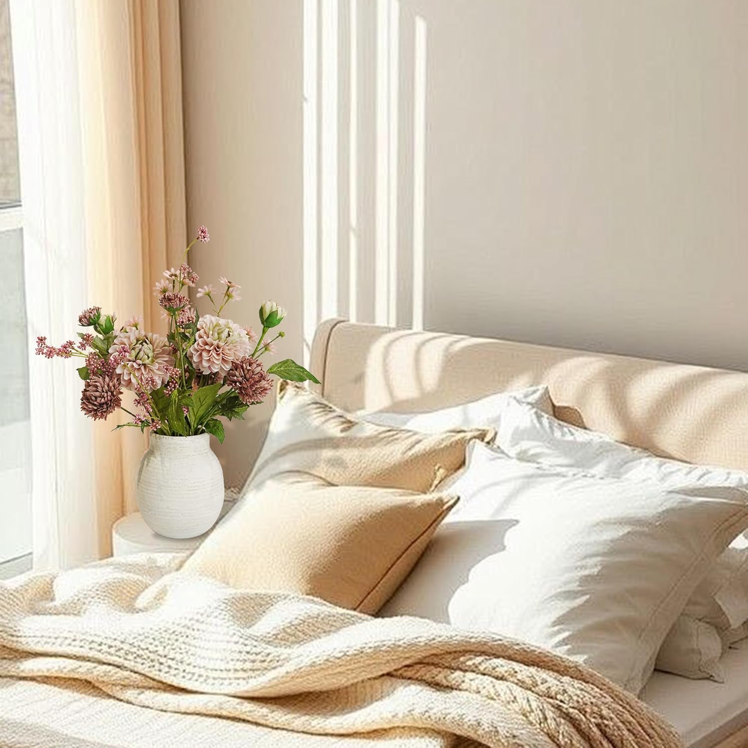 Jahe Fake Flowers Mixed Bouquet, Artificial Flowers with Paper Pulp Planter, Silk Faux Flowers with Vase Home Decor Arrangement, Office Dining Living Room Decor, Table Centerpieces, Nude Pink