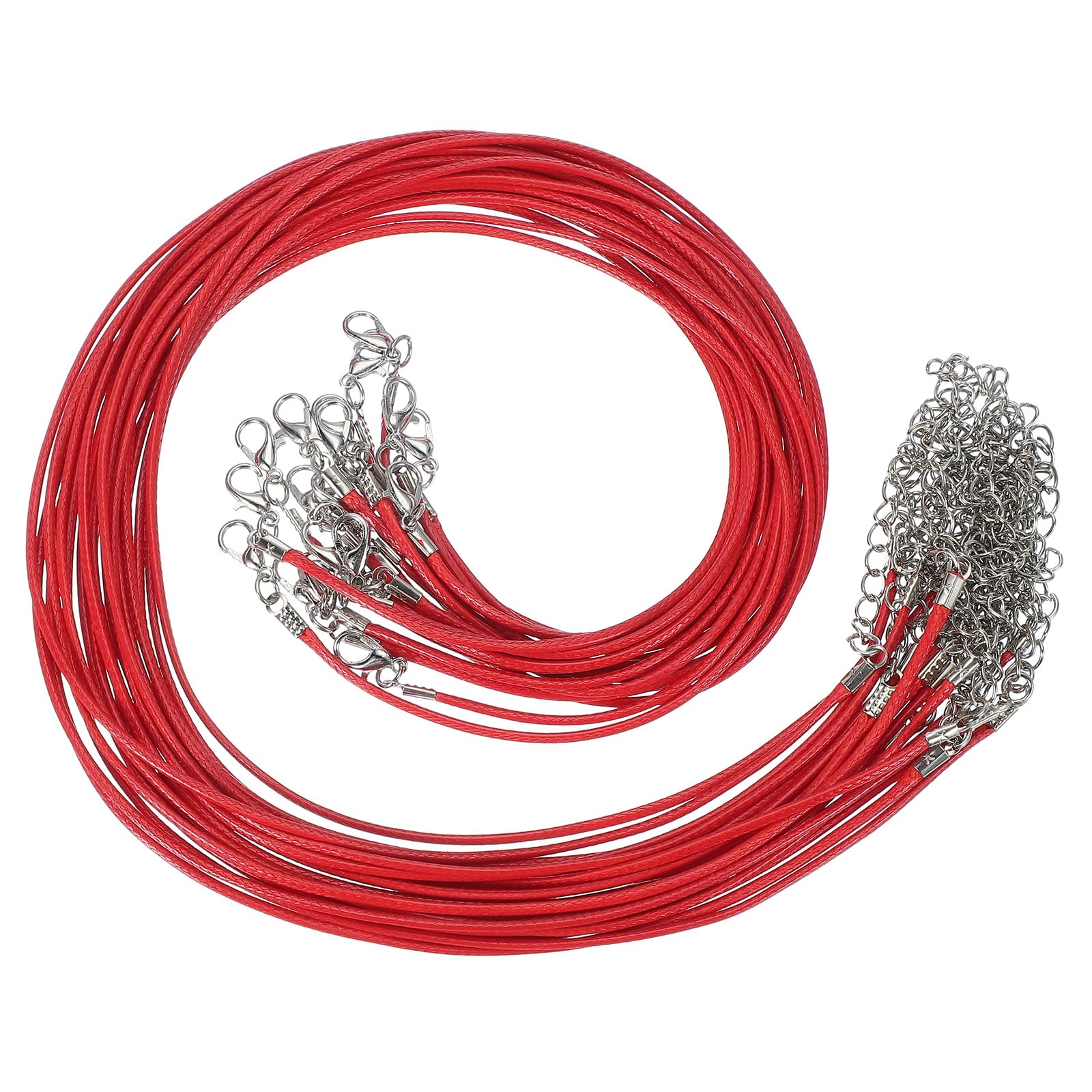PATIKIL 16"x0.06" Necklace Cord, 20 Pcs Waxed Leather Necklace String Rope Bulk with Clasp for Jewelry Making Supplies Beading Supplies Pendants Bracelet Chains, Red