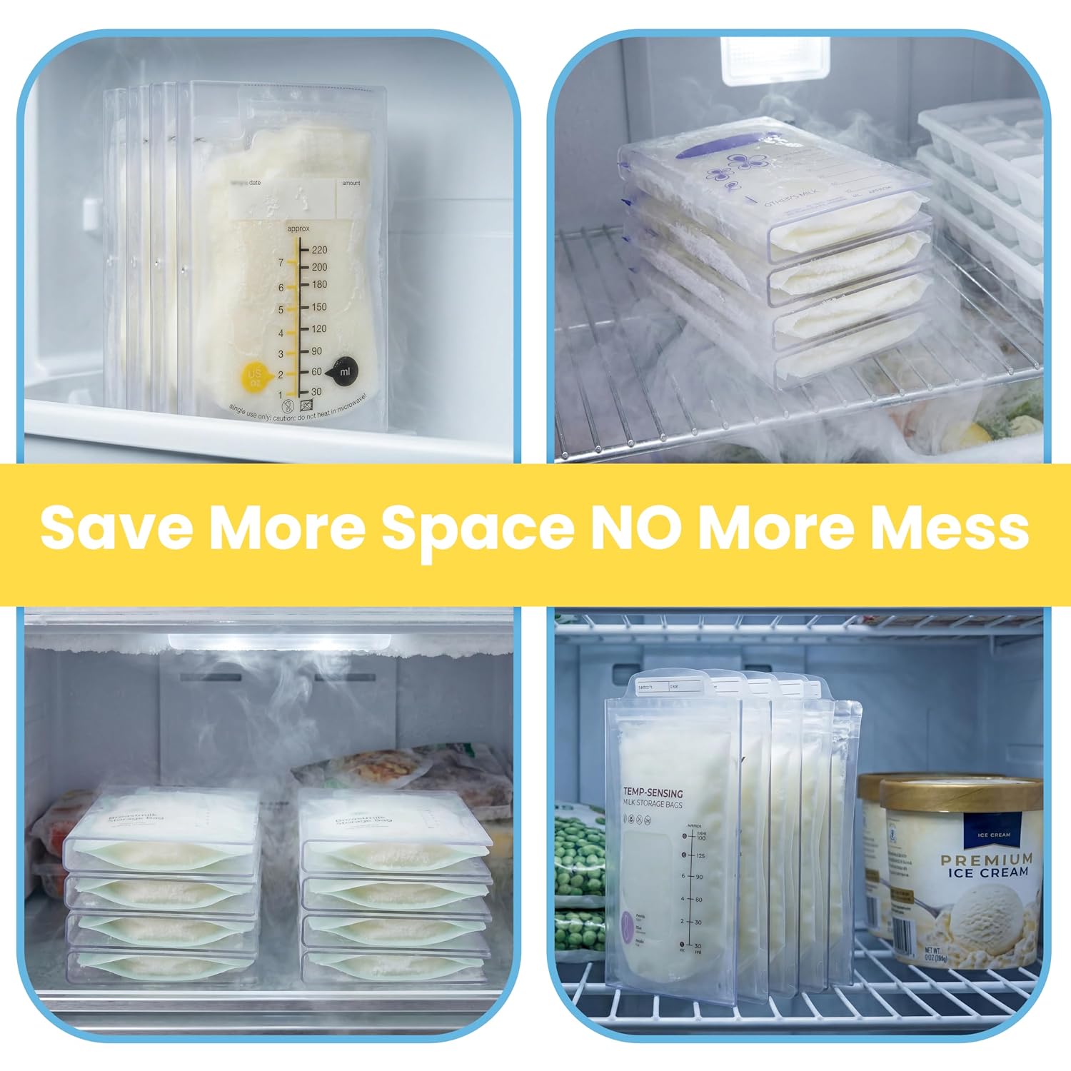 4Pcs Individual Breast Milk Freezer Storage Organizer, Breastmilk Storage Freezer Flat Tray, Clear Flat, Space-Saving, Breastfeeding Bag Organization, Fit 4/5/6oz(Storage Bag Not Included)
