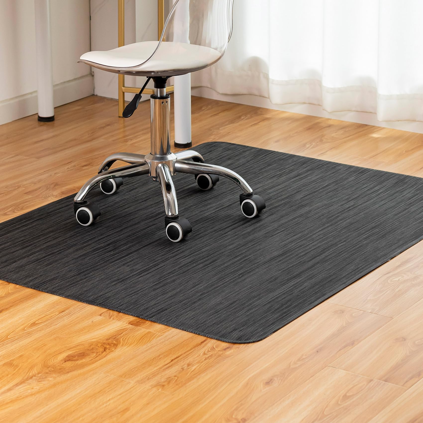 BARoyal Office Chair Mat for Hardwood Floor Under Desk Computer Rolling Chair Mat for Wood/Tile Floor Non-Slip Heavy Duty Desk Rug PVC Plastic Hard Floor Protector 45" x 53"(Metallic Black)