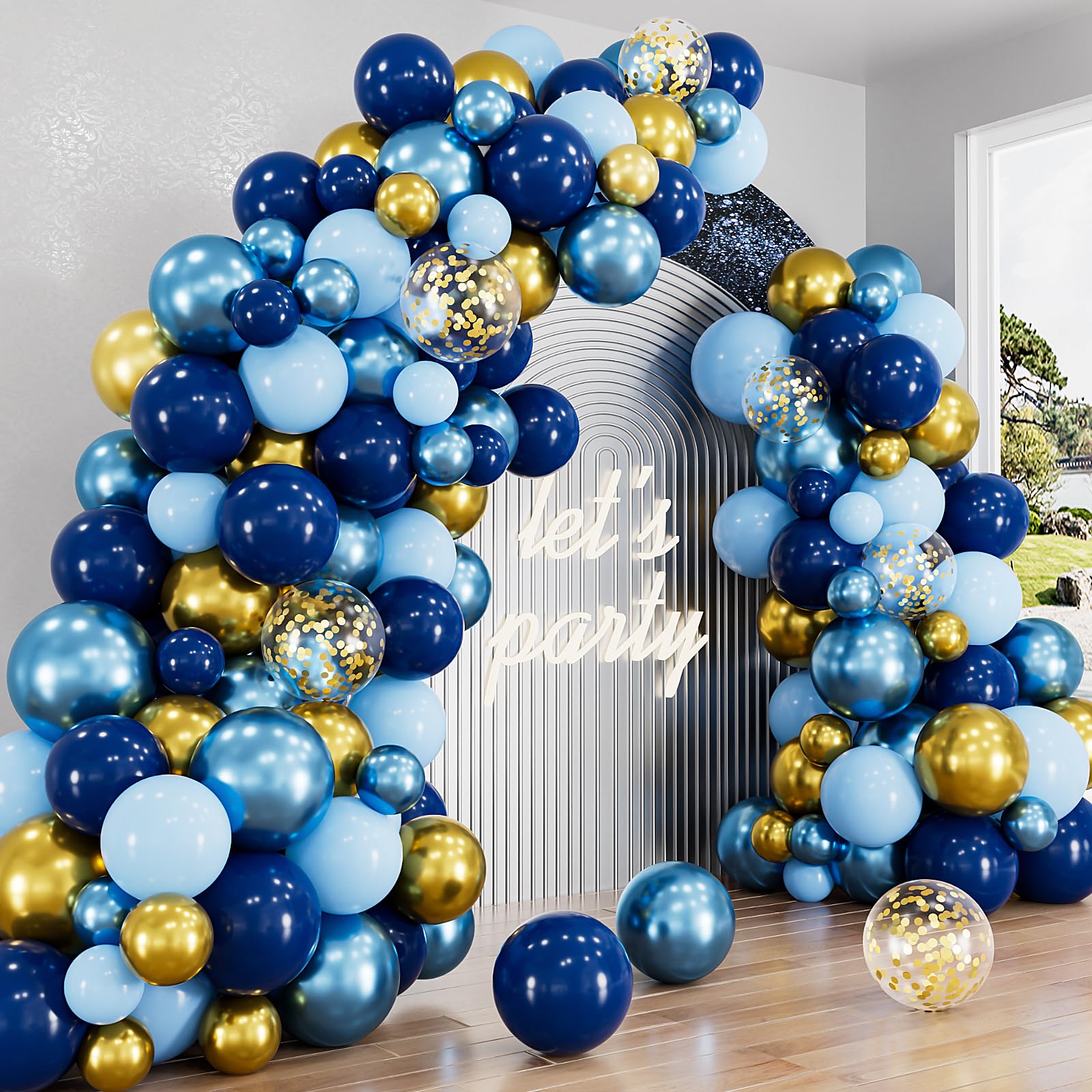 Navy Blue and Gold Balloons Garland Arch Kit, Graduation Balloon Arch Kit with Metallic Navy Blue Gold and Confetti Balloons for Graduation, Birthday,