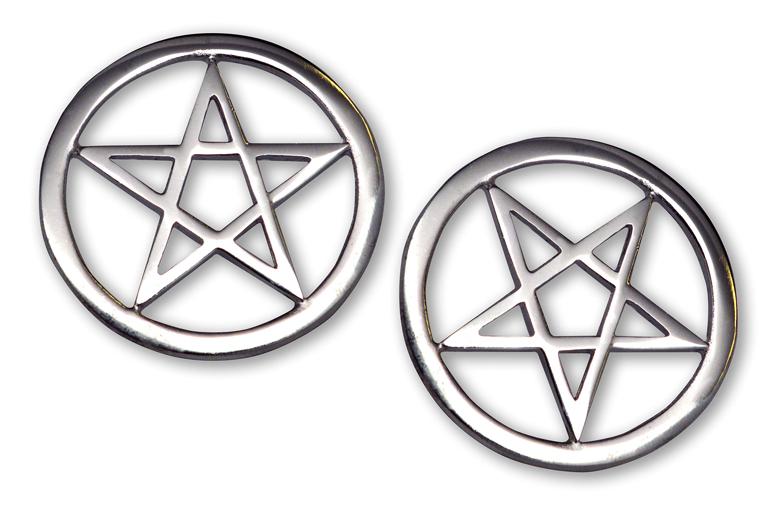 Real MetalTwo Pentacle Pentagram Jacket or Hat Pins Polished Silver Finish Pewter