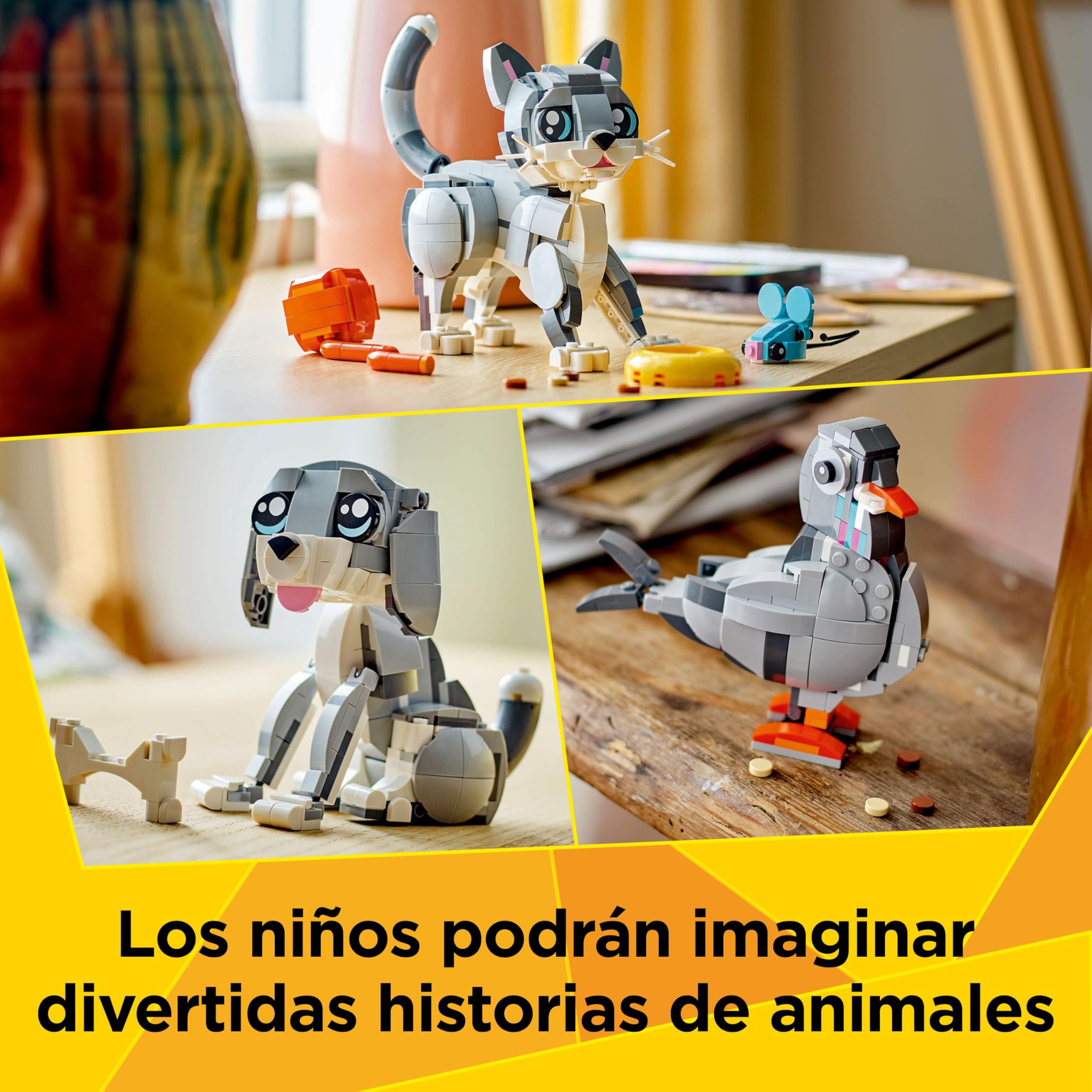 LEGO Creator 3 en 1 Gato Juguetón de Juguete - Transformable en Figura Articulada de Perro o Paloma - Juego con Animales - Regalo de Cumpleaños para Niñas y Niños de 8+ Años 31163