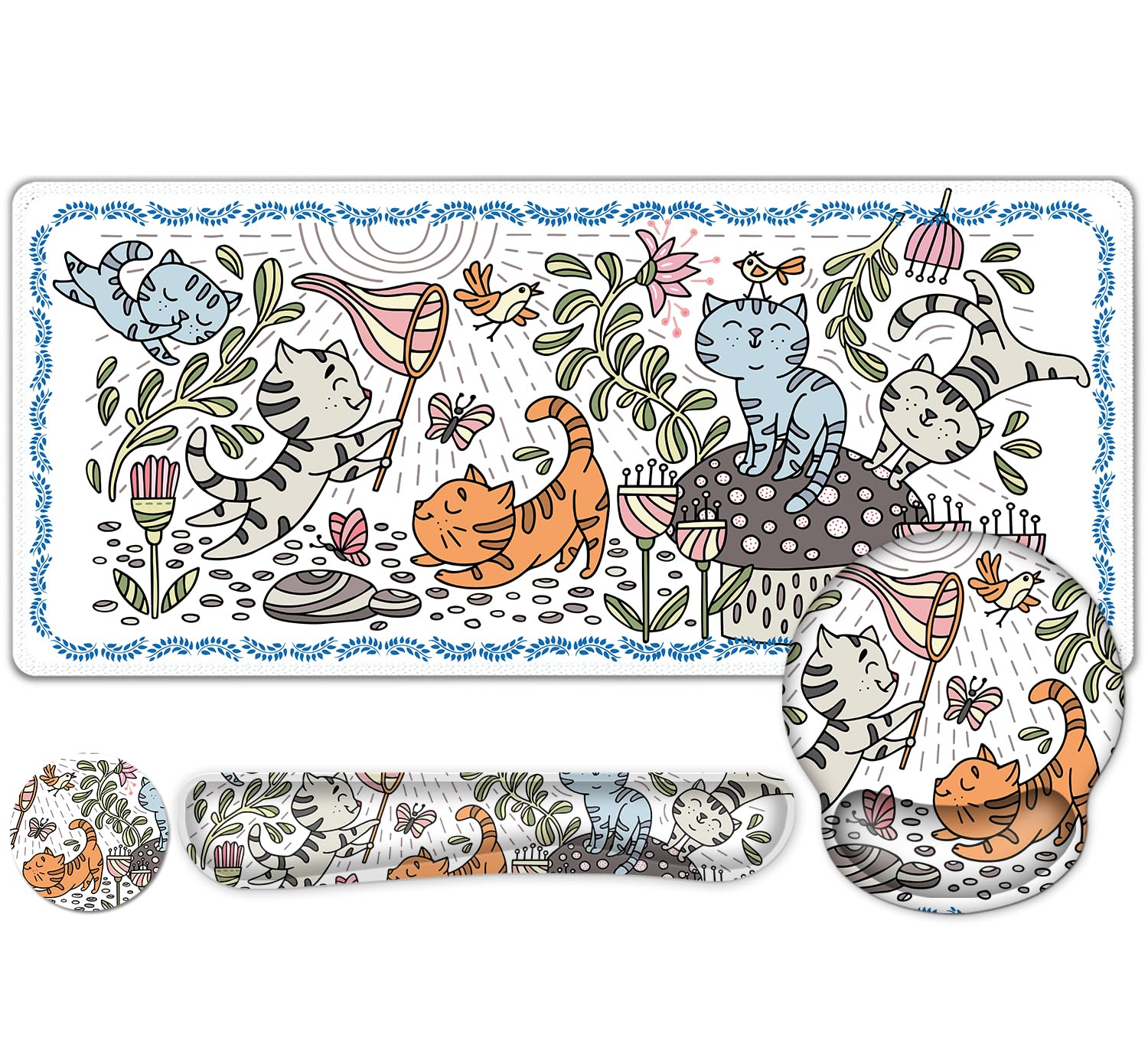 Cute Desk Mat, 4in1 Large Mouse Pad with Wrist Rest, Desk Matt for Desktop, Desk Pad Mat, Anti-Slip XXL Computer Ergonomic Mousepad with Wrist Support