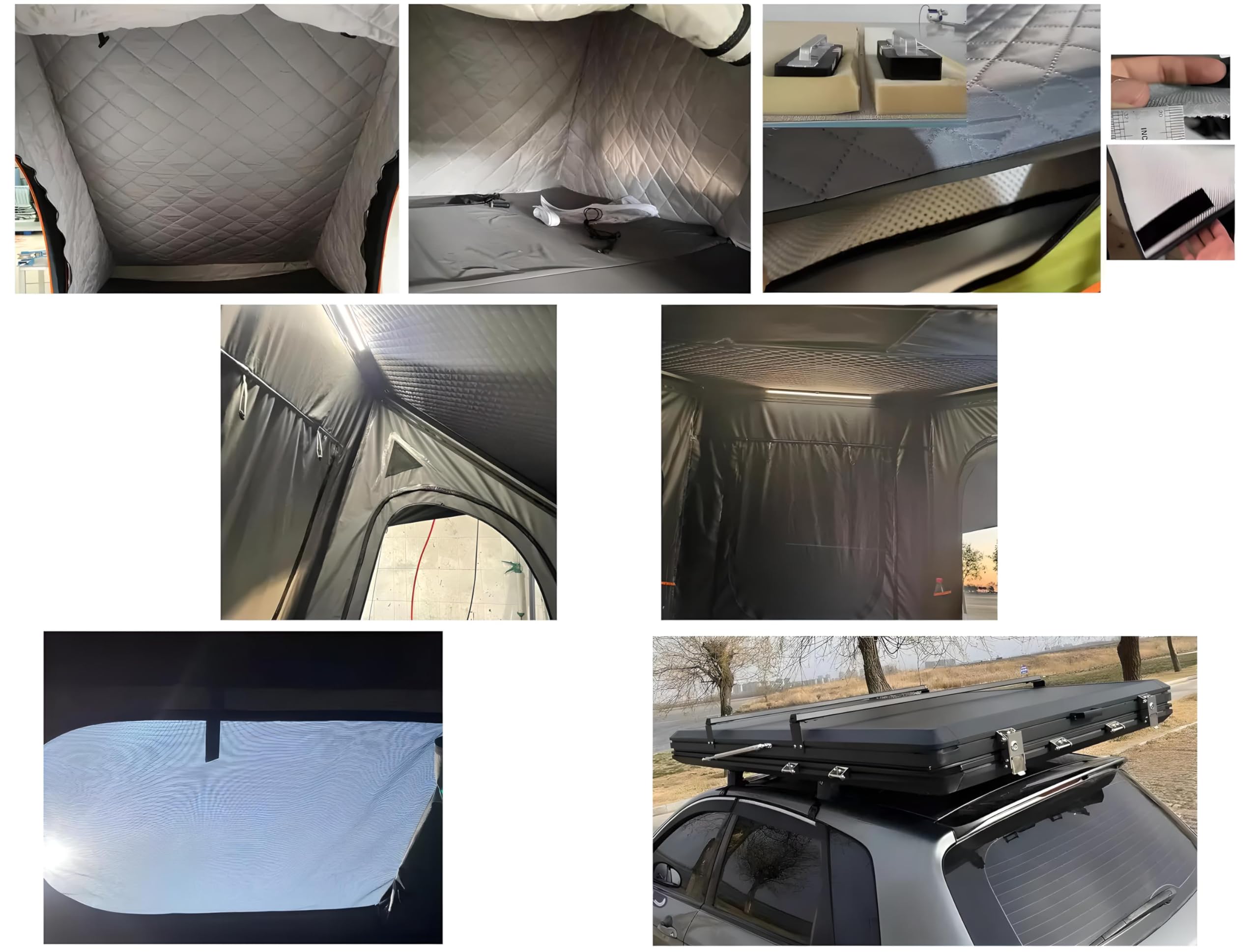 Tienda de campaña para techo de coche, aluminio, 2 tamaños, 5 personas, color gris y negro, LED, opt. toldo o toldo (gris/negro, 190 x 210 x 110 cm, solo tienda de techo)