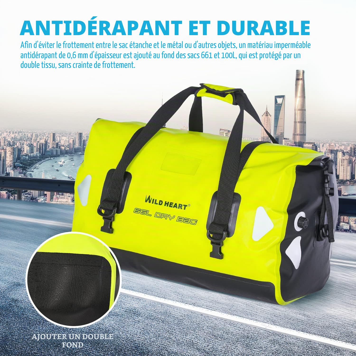 Wild Heart Sac de Voyage étanche PVC500D avec Sangle et Poche intérieure 40L 66L 100L ASIN : B08C4MFGQX