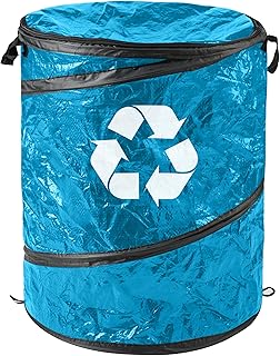 Wakeman Collapsible Trash Can - Pop Up 44-Gallon Outdoor Portable Garbage Bag Holder with Zippered Lid - Recycle Bin for Camping or Parties (Blue)