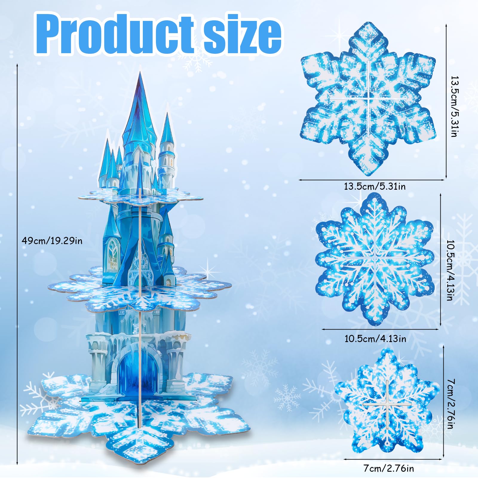 UPINS 3 Tier Frozen Cupcake Stand, Snowflake Cupcake Holder, Winter Snow Themed Cake Stand for Frozen Birthday Party Decorations, Baby Shower Party Supplies for Girls and Kids