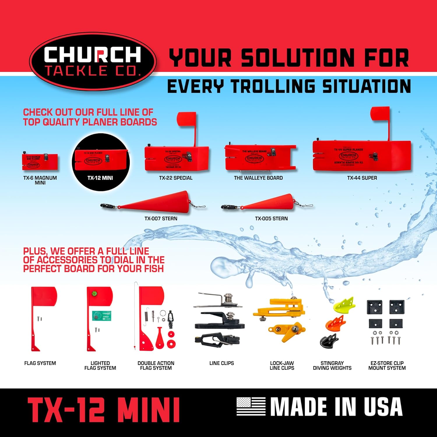 TX-12 Mini Planer Board Starboard by Church Tackle Co