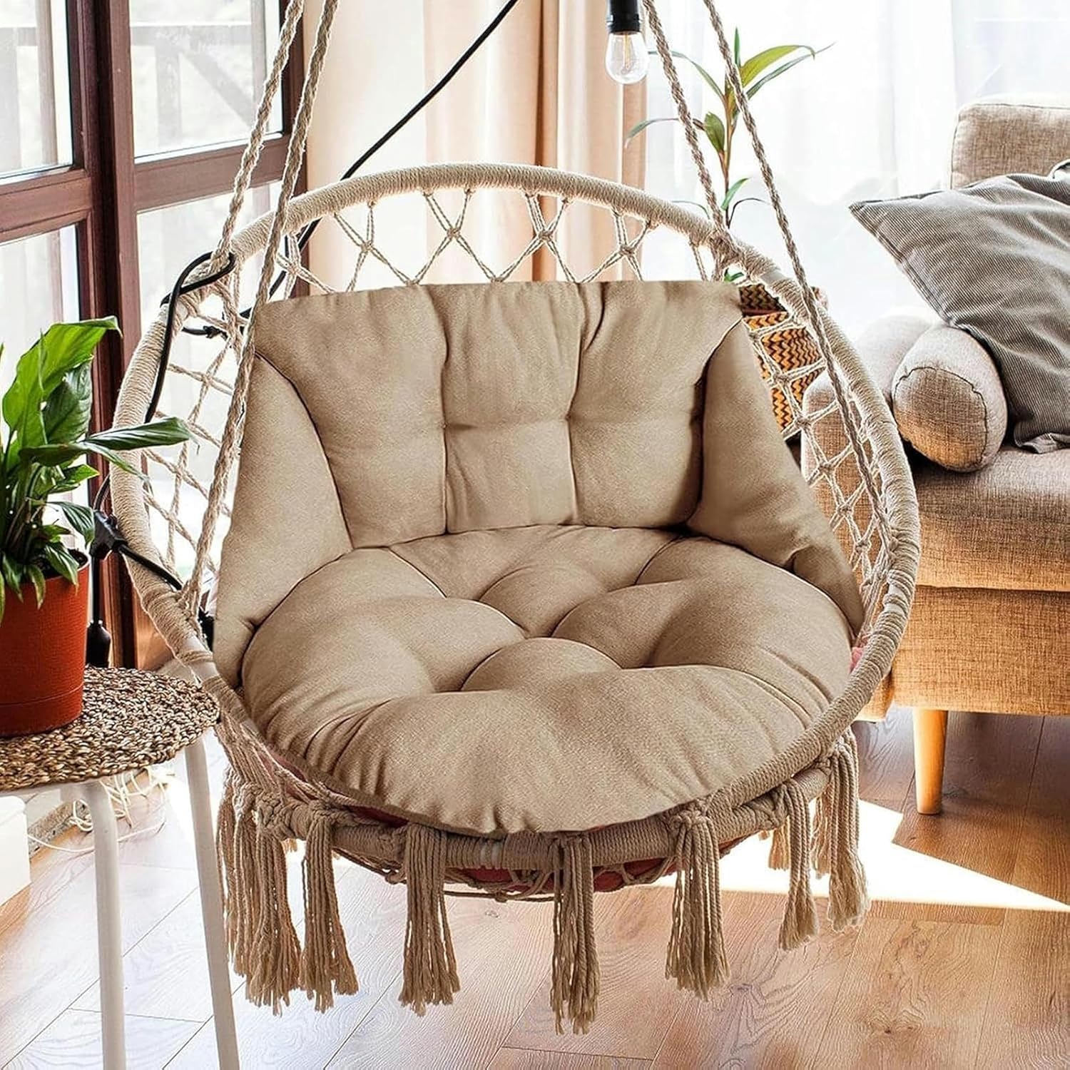 Egg Chair Cushion Replacement with Backrest, Hammock Hanging Basket Chair Cushion for Outdoor Porch Backyard Hanging Basket Chair(Style 3)