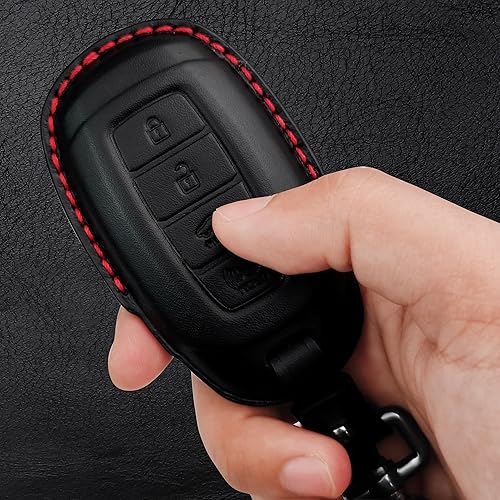 Miniatura 9 de Tukellen Funda de cuero genuino para llavero inteligente para Hyundai Palisade Elantra GT Accent Kona Santa Fe Veloster 2020-2022 (marrón, 4 botones)