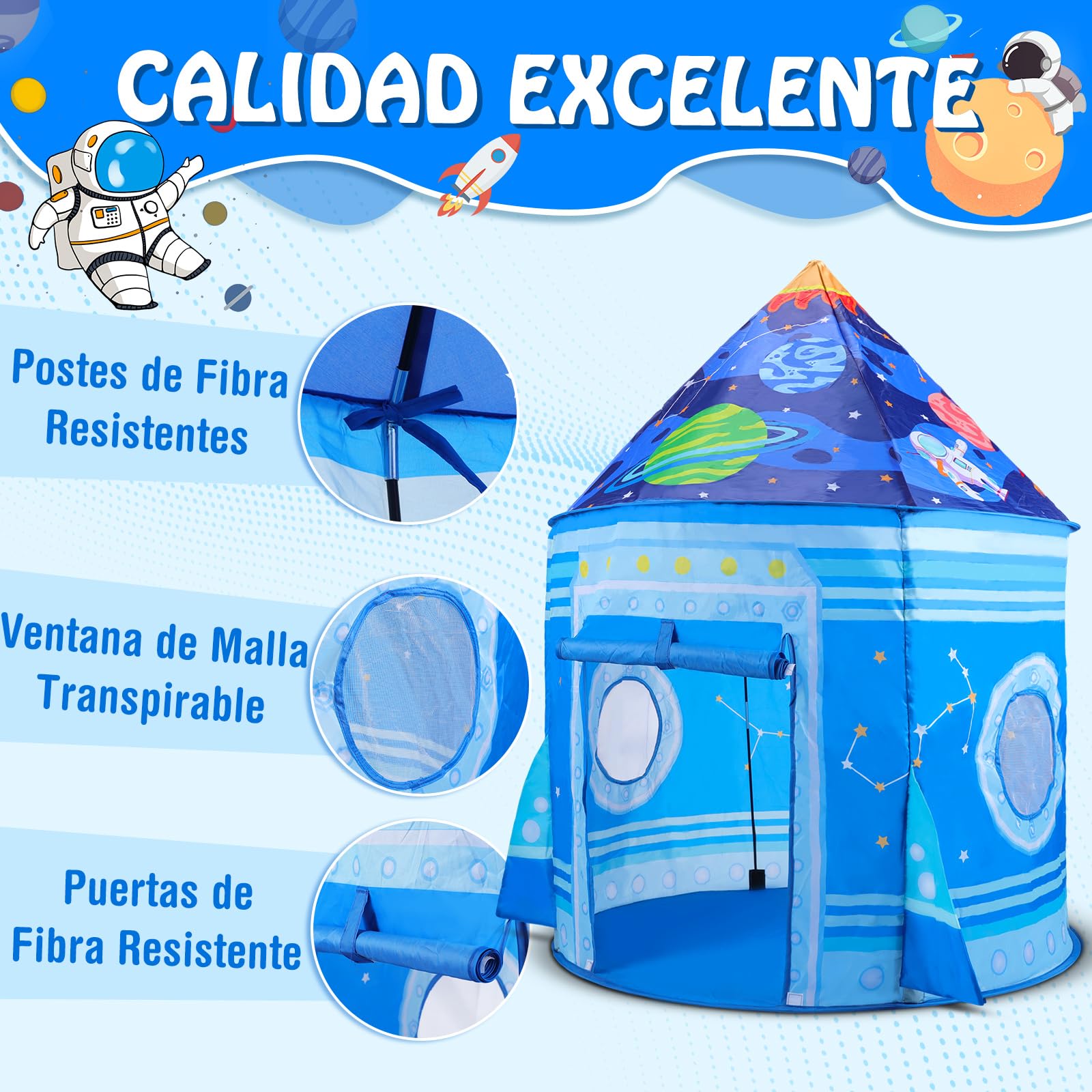 Opret Tienda Campaña Infantil, Carpa Infantil Plegable, Castillo Espacial Plegable, Regalo para Niños con Bolsa de Transporte para Interior y Exterior Adecuado Niños de 1 a 12 Años