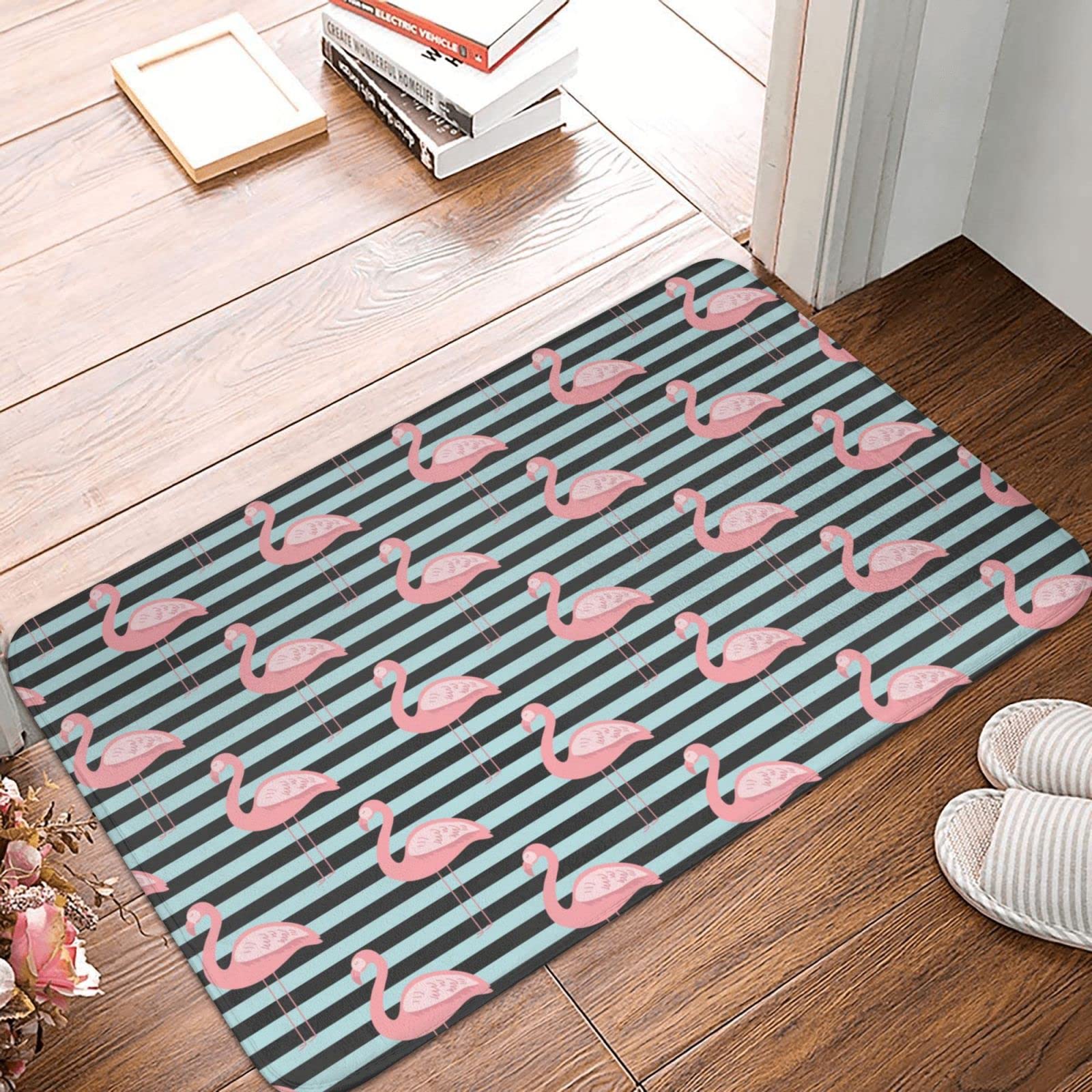 Tapis d'extérieur imperméable flamants roses en caoutchouc tapis de couloir 65x90