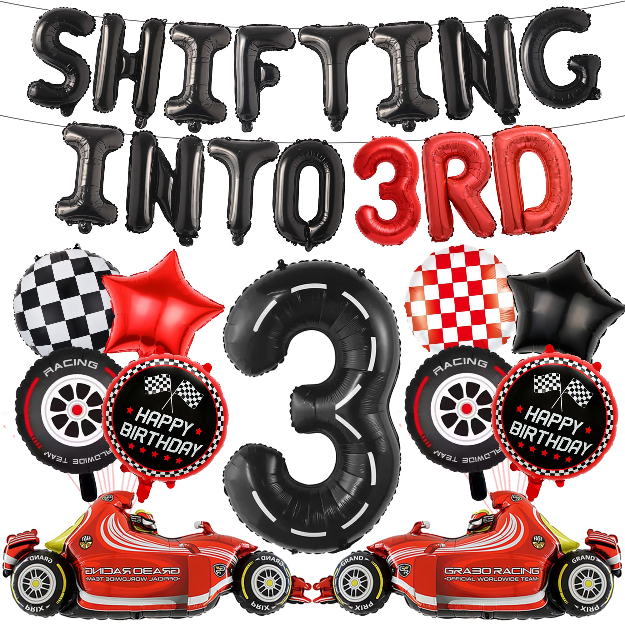 Shifting Into 3rd Race Car Birthday Balloons for Boys