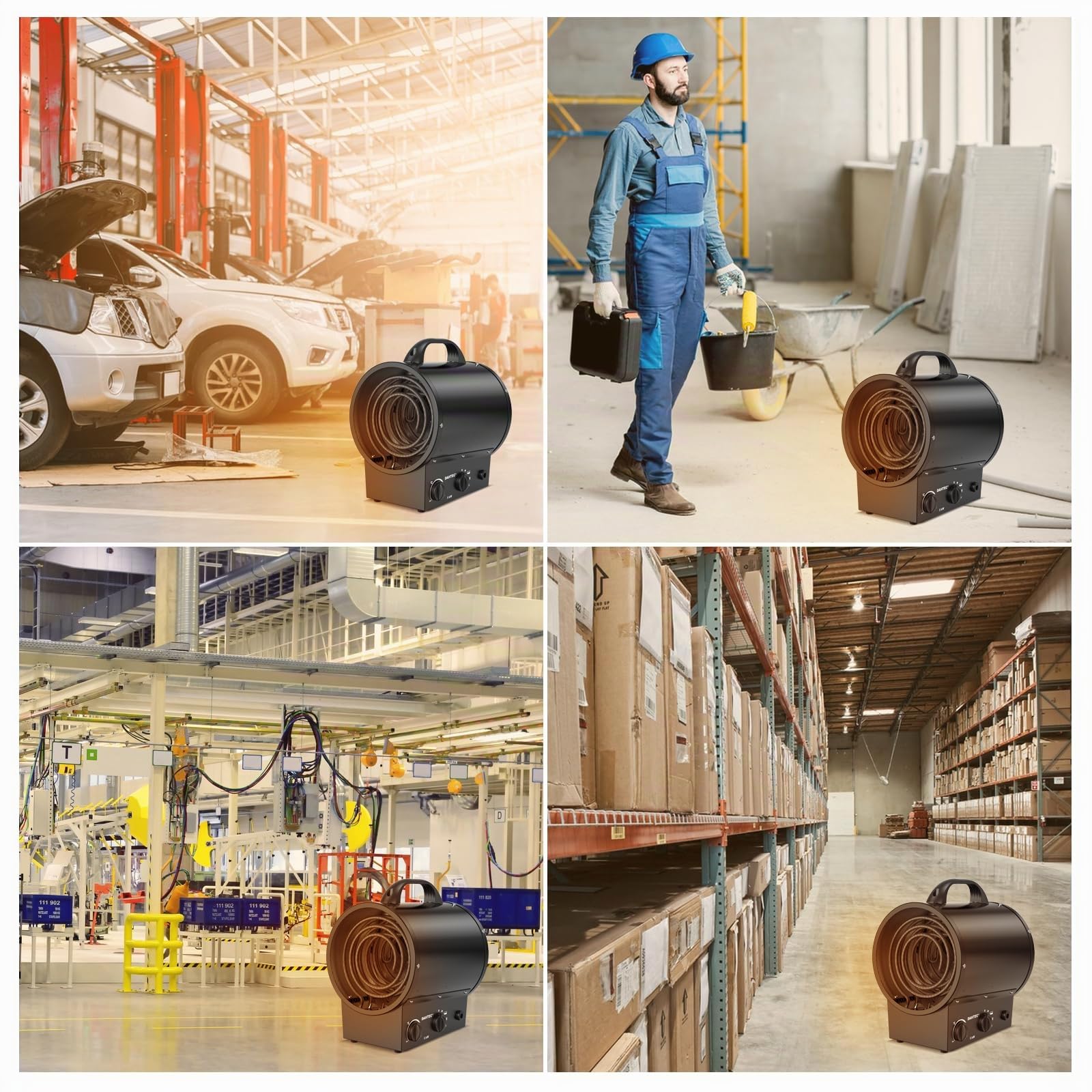 Termoventilatore 5000W - Stufetta Elettrica Portatile - Riscaldamento Industriale - Maniglia, Termostato e Protezione da Surriscaldamento (Nero)