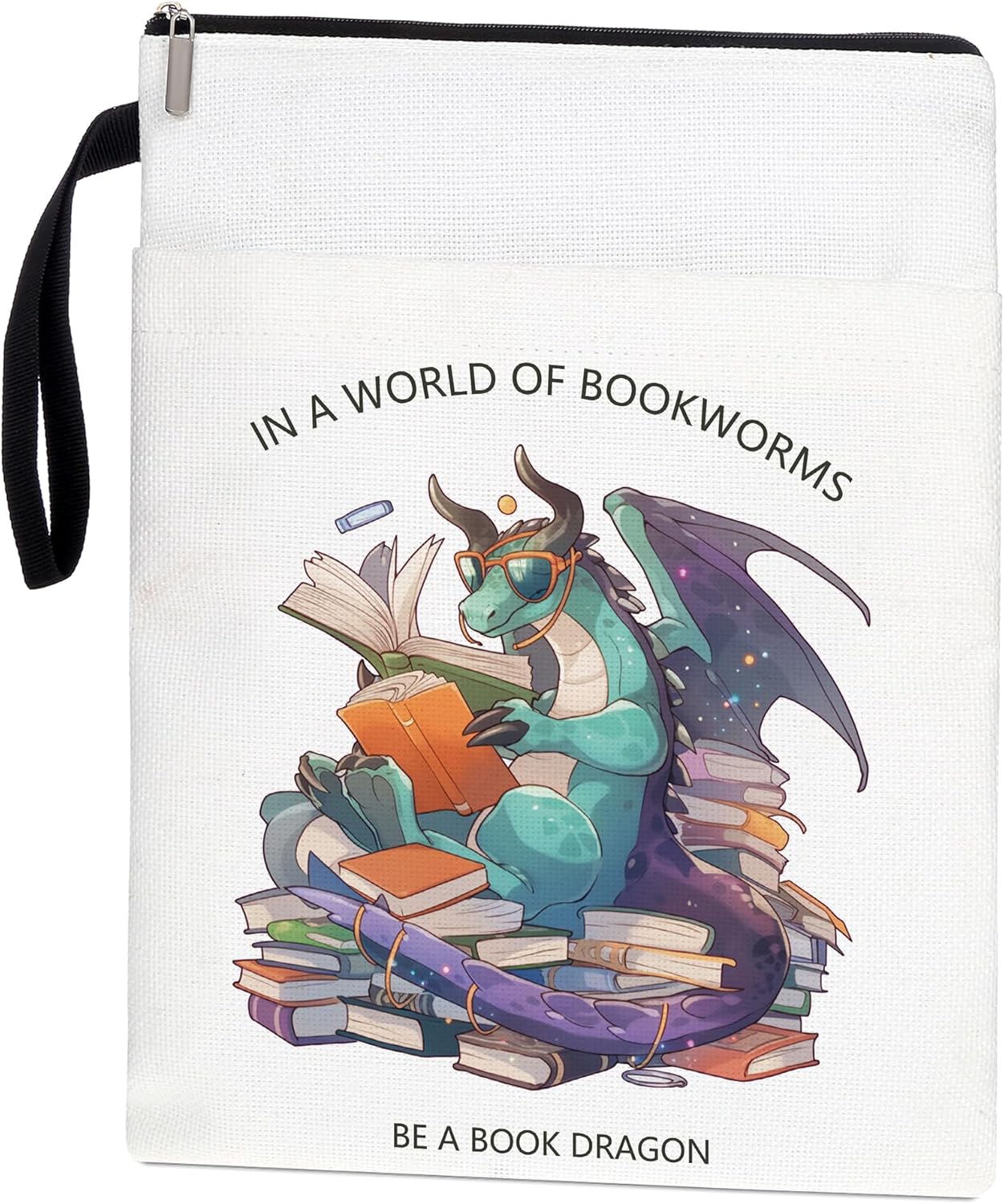 Book Covers for Paperbacks, Book Sleeve with Zipper, Book Lover Gifts,Washable Book Pouch with Pocket for Teen Adult, Just One More Chapter, 11 x 8.5 Inch – in a World of Bookworms be a Book Dragon.