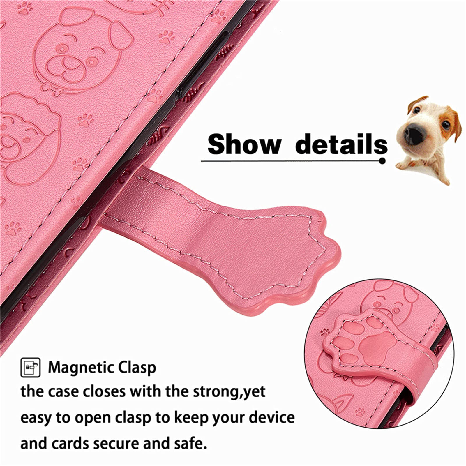 IMEIKONST Custodia Motorola Moto G14 A Portafoglio – Copertina Magnetica Con Slot Carte, Design Gatto E Cane, Viola Chiaro - 5